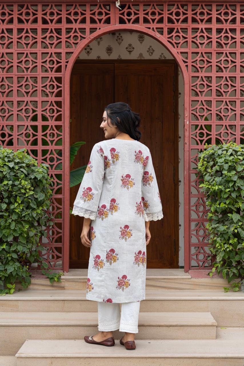 Poet Floral Cotton Kurta Only