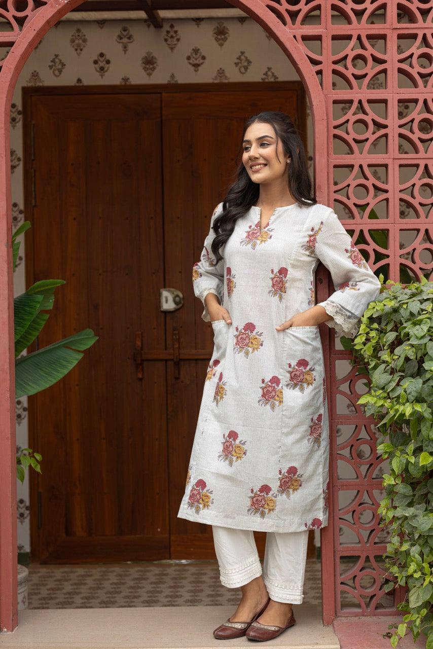 Poet Floral Cotton Kurta Only