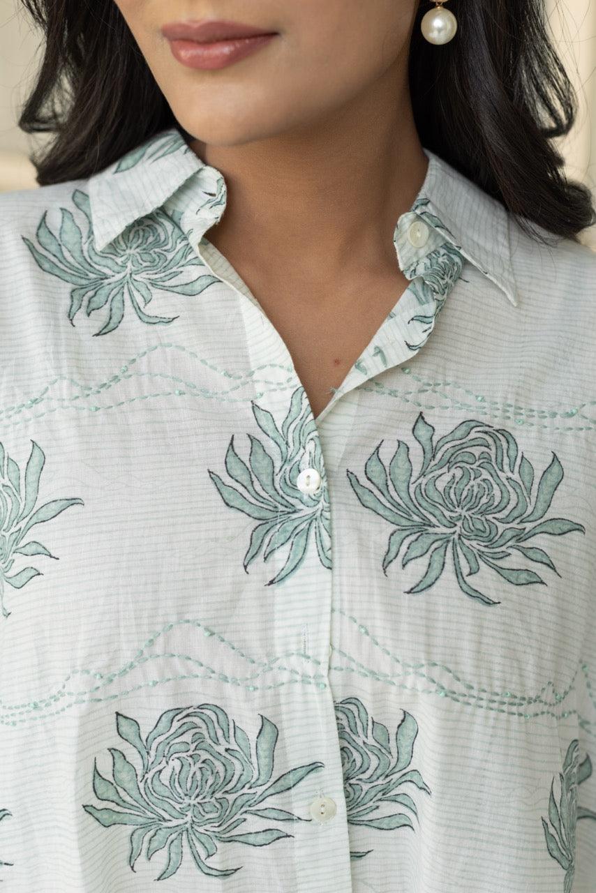 Seaside Green Printed Cotton Shirt