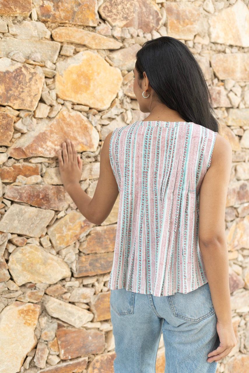 Tan Linear Cotton Top