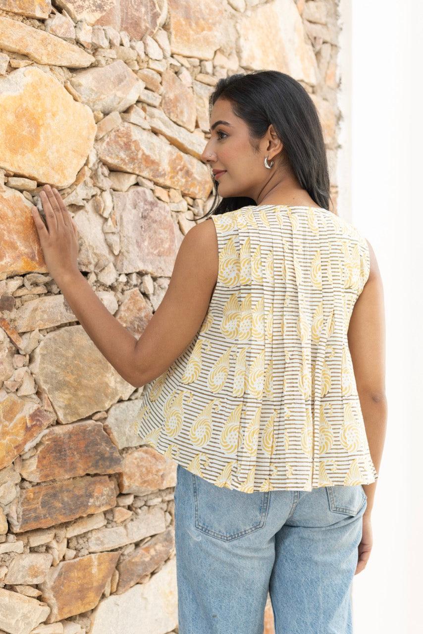 Tan Lemonade Printed Cotton Top