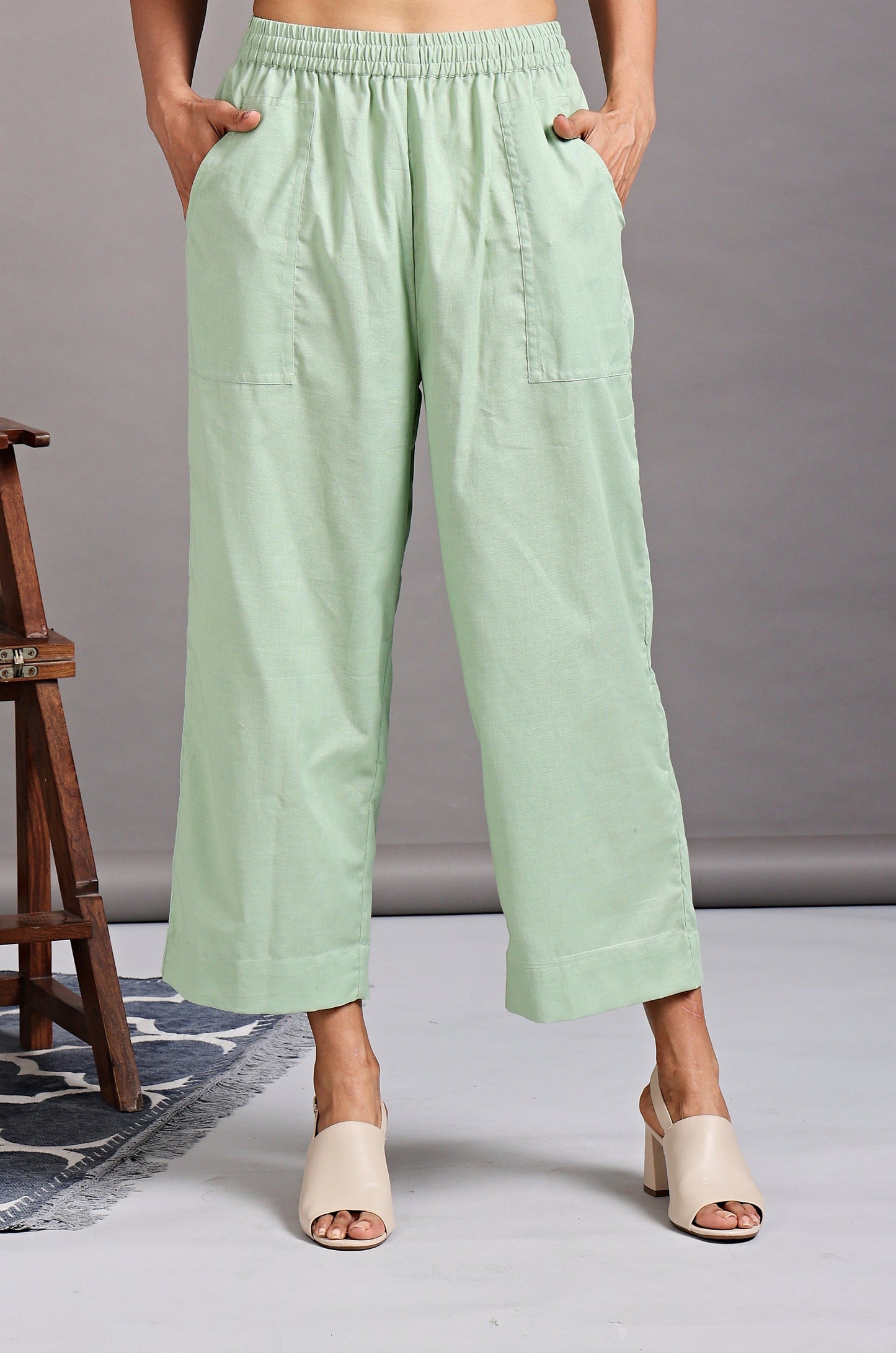 Maati Craft Comfort fit pants - mint green linen