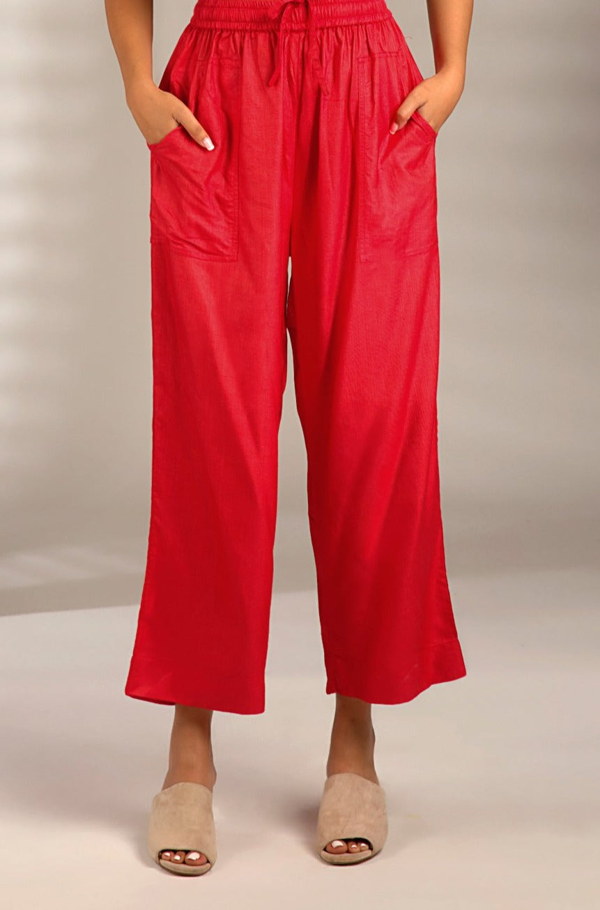 Maati Craft Comfort fit viscose silk pants - alluring crimson