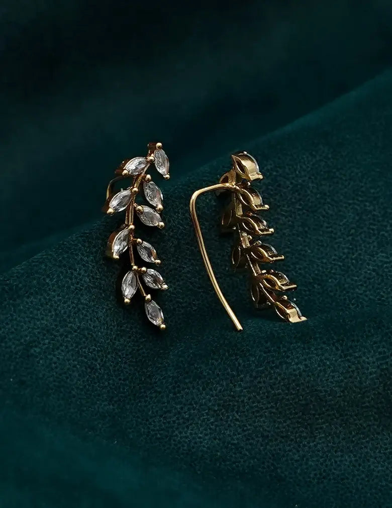 18K Gold-Tone Marquise Crystal Leaf Drop Earrings