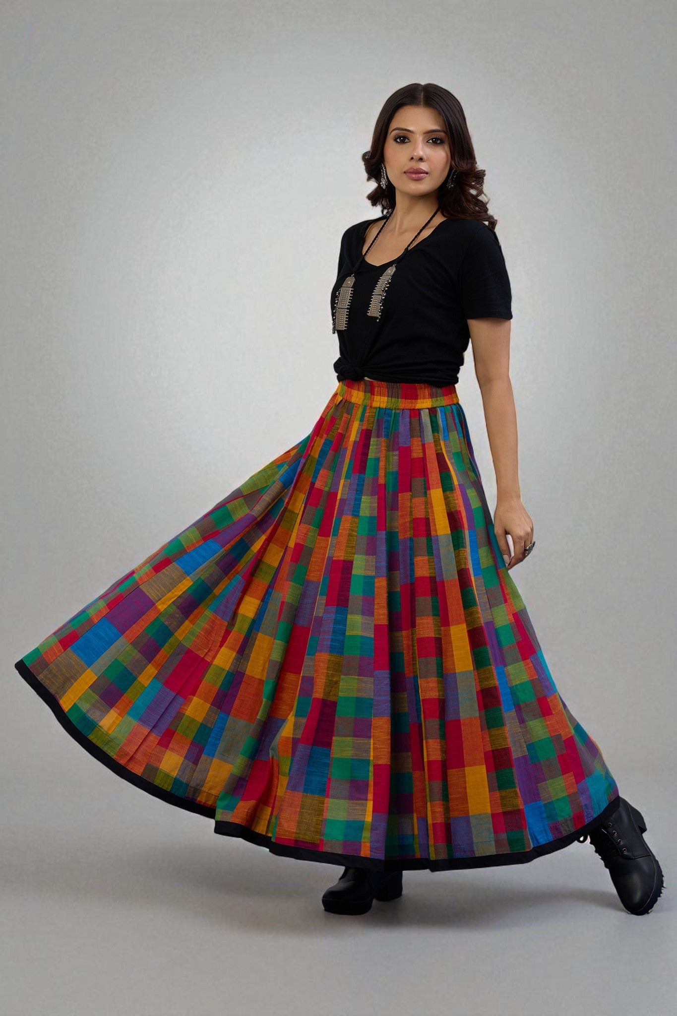 Maati Craft Gulabi Bold Prism Panelled Cotton Swirl Skirt