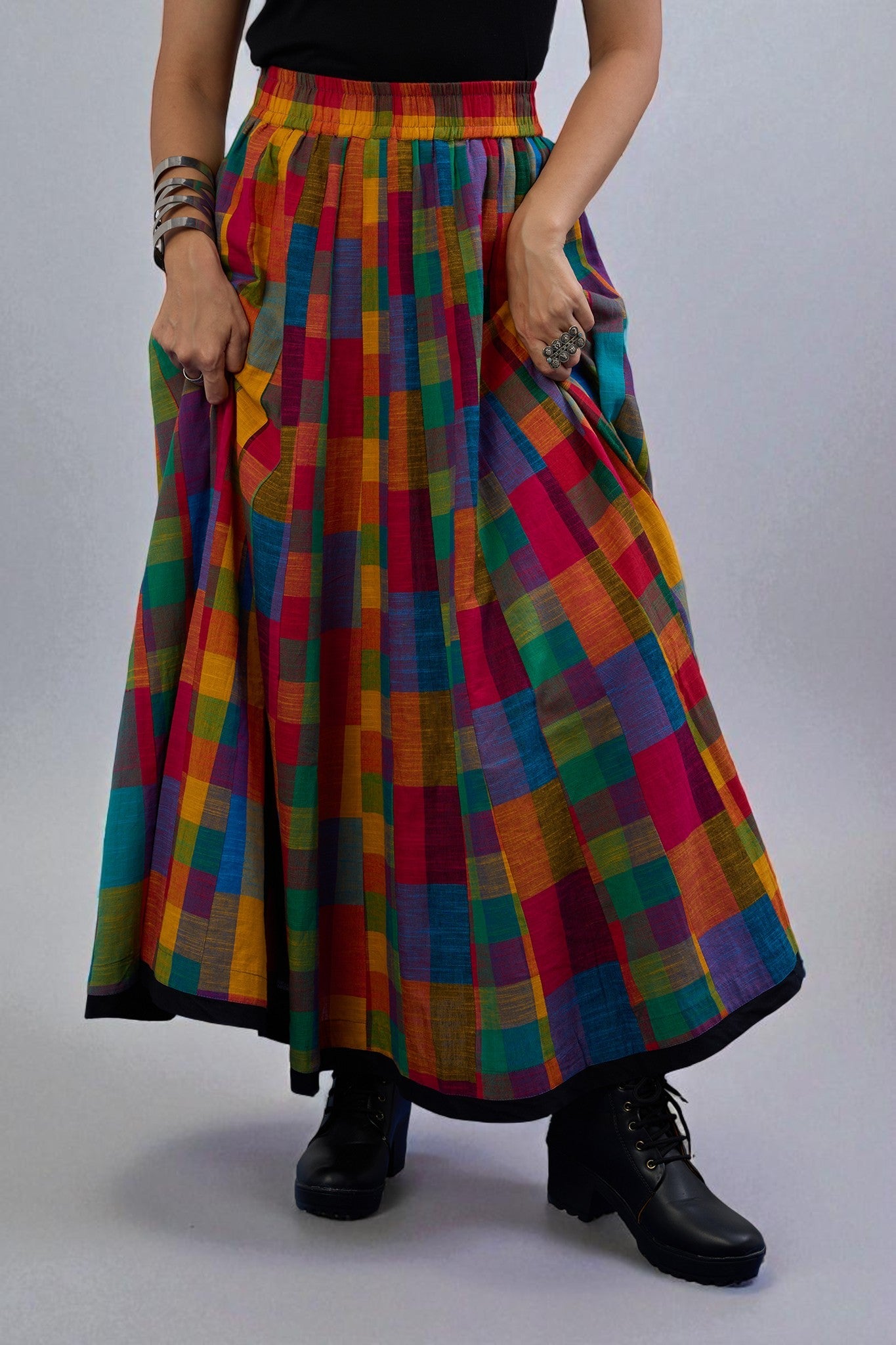 Maati Craft Gulabi Bold Prism Panelled Cotton Swirl Skirt