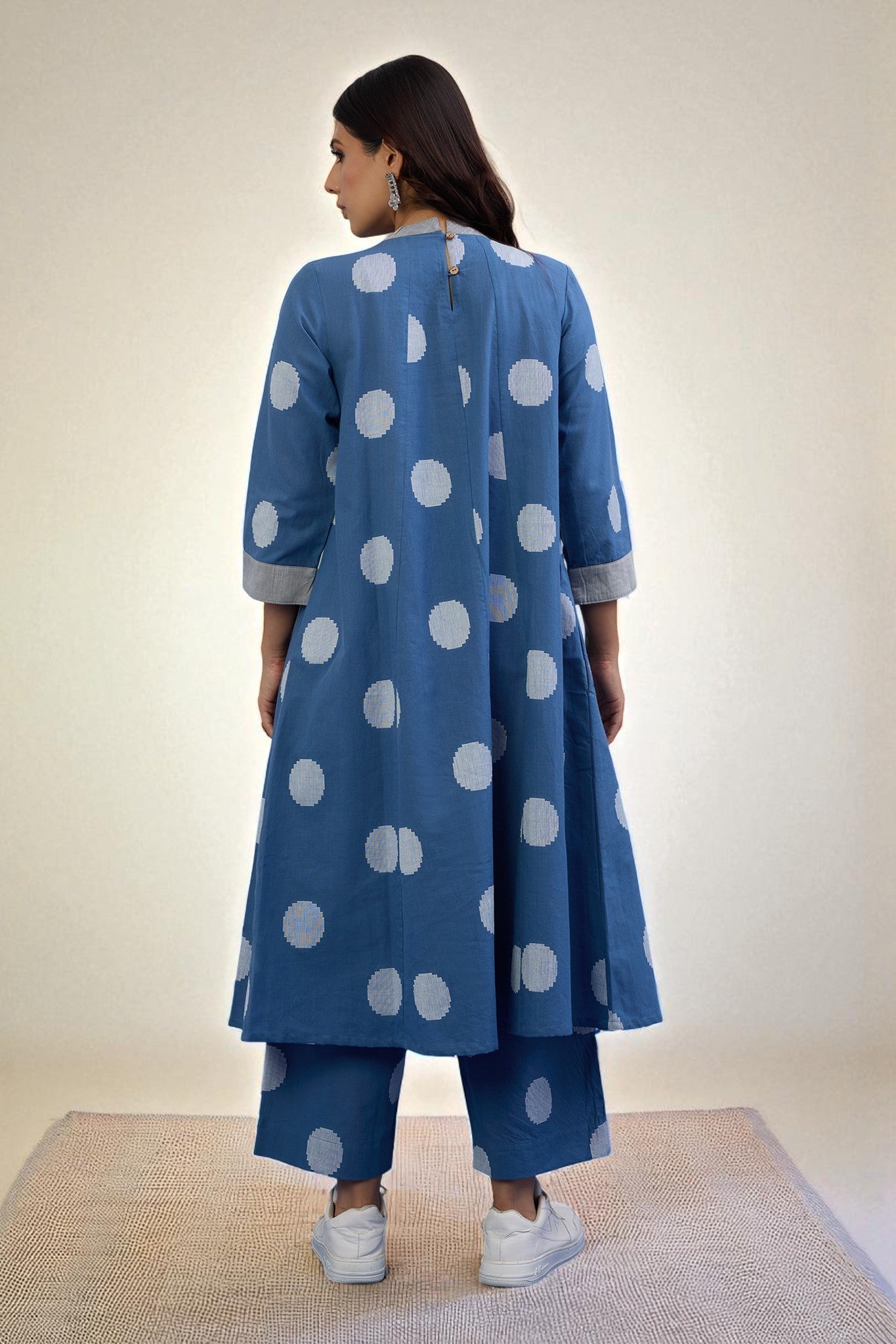 Maati Craft Gulabi Set of 2 : Co-ord Set Sky Dots Cotton Crew Neck Gather Dress & Pants