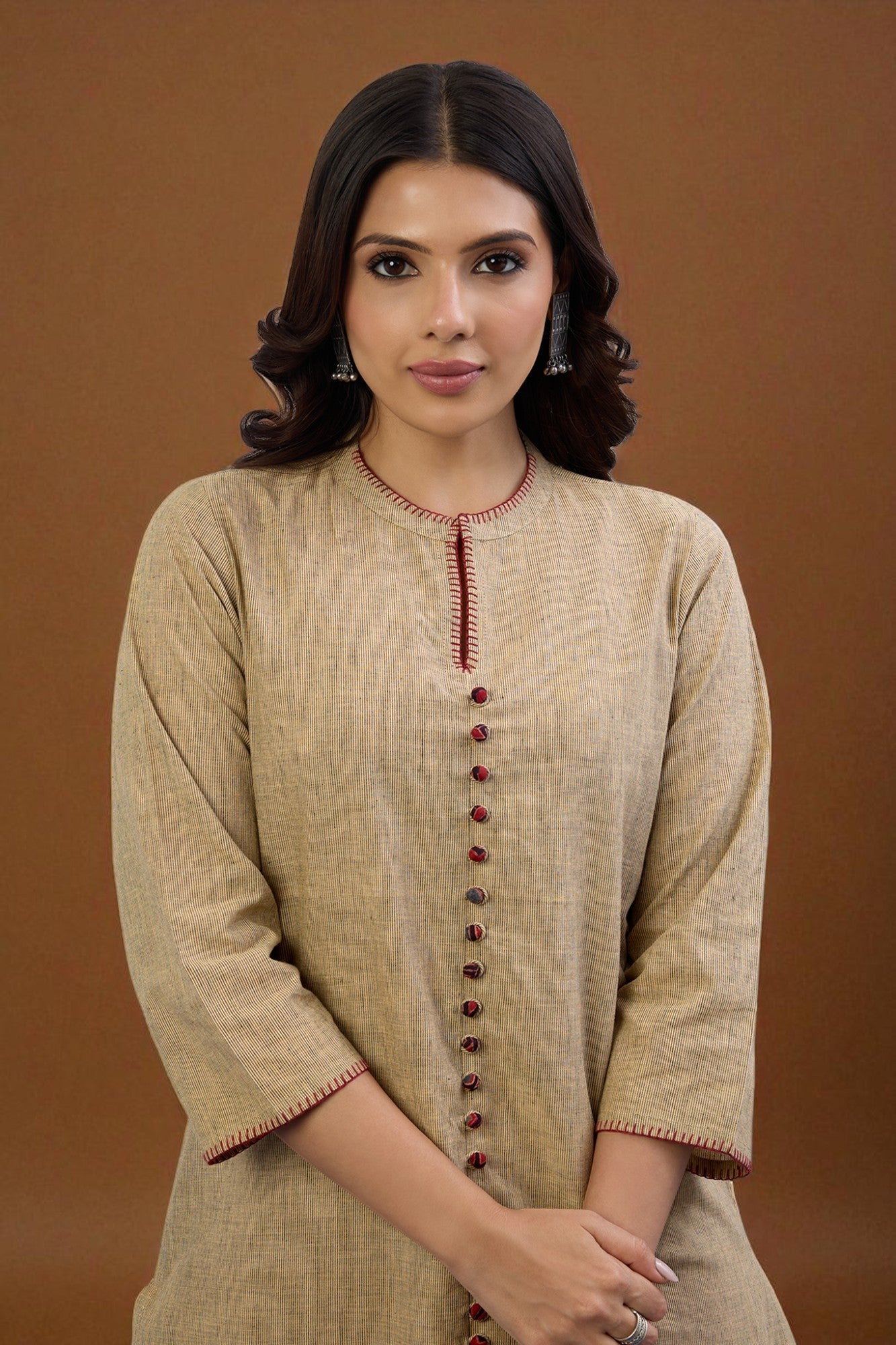 Maati Craft Gulabi Set of 2: Co-ord Set Sandstone Whisper Cotton Button Down Kurta with Flared Skirt