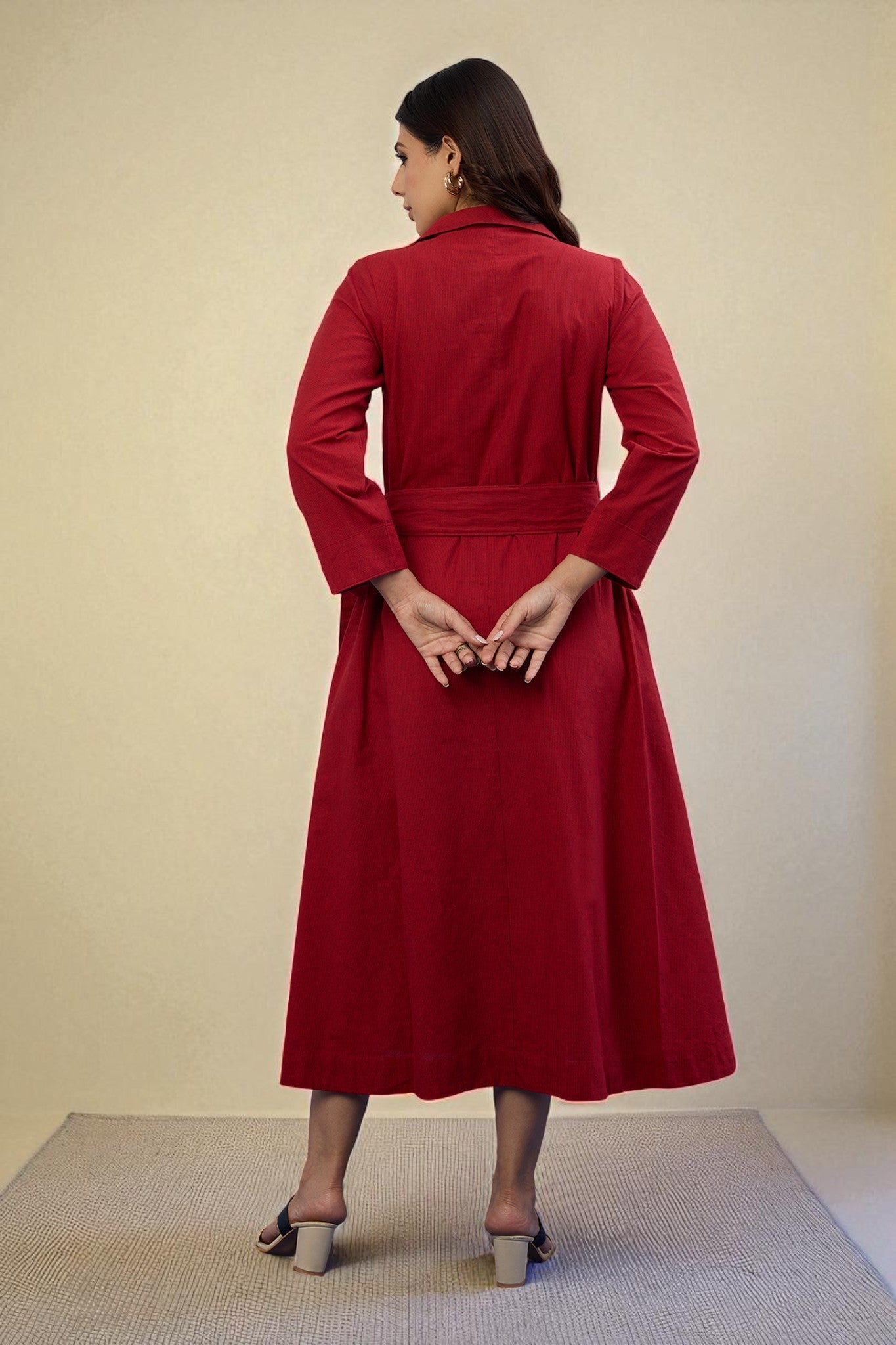 Maati Craft Gulabi Scarlet Charm South Cotton Trench Belt Dress