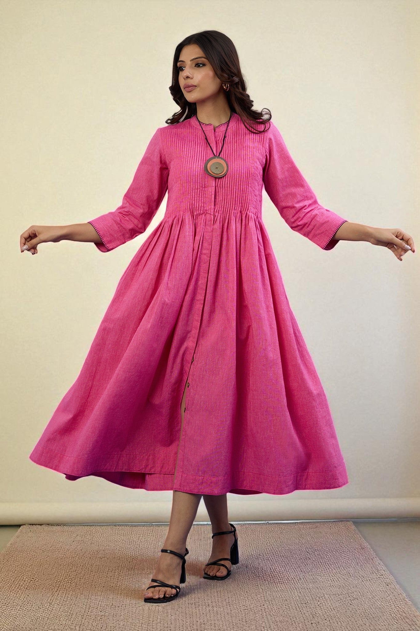 Maati Craft Gulabi Petal Pink Cotton Dress With Pintuck