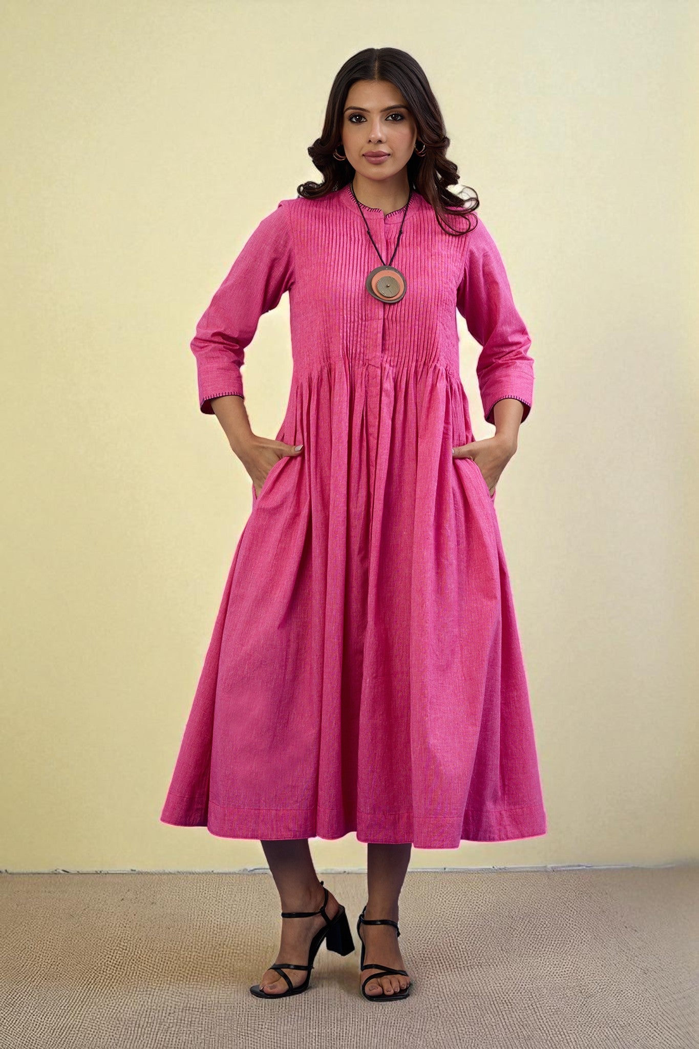 Maati Craft Gulabi Petal Pink Cotton Dress With Pintuck