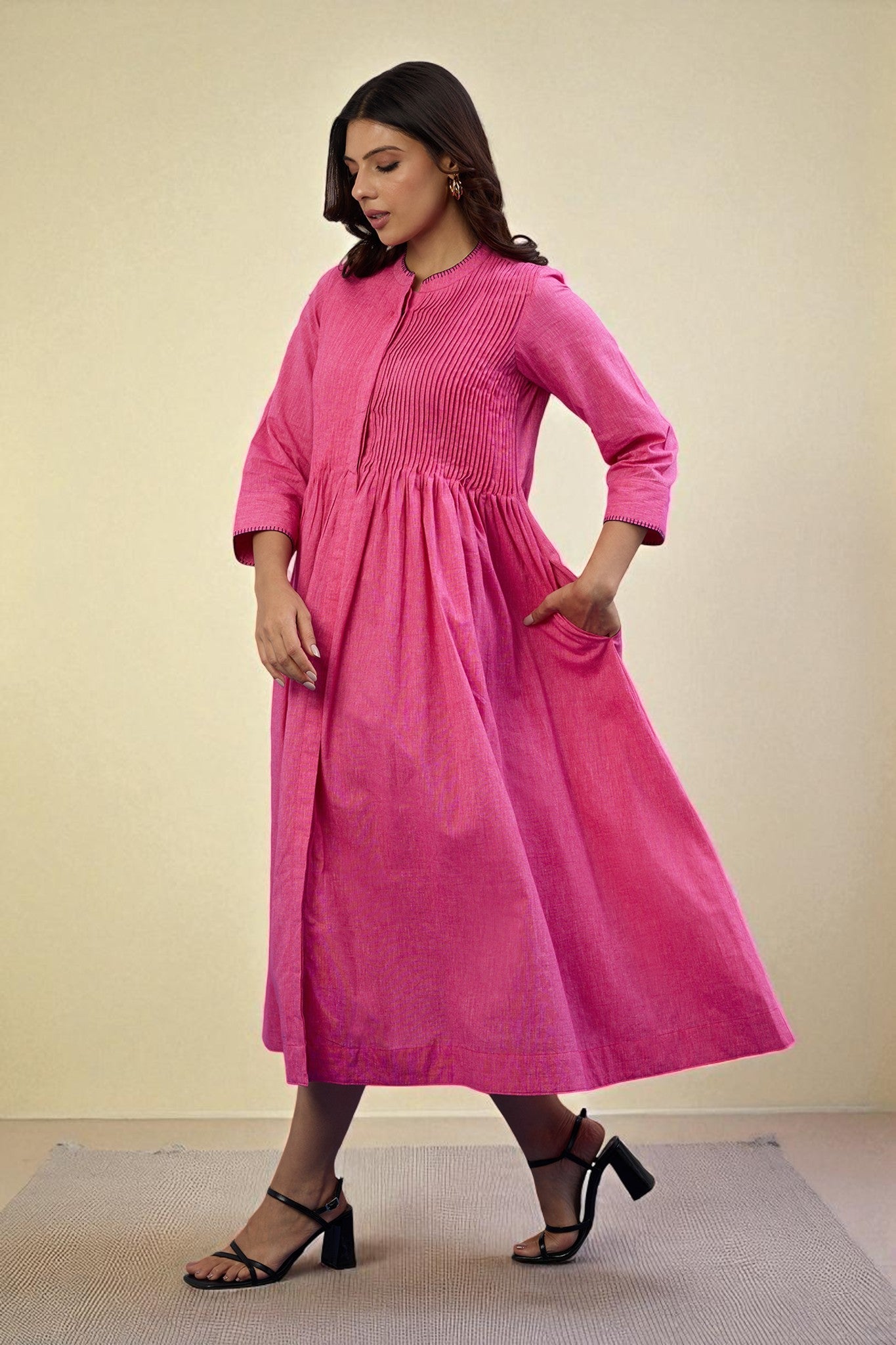 Maati Craft Gulabi Petal Pink Cotton Dress With Pintuck