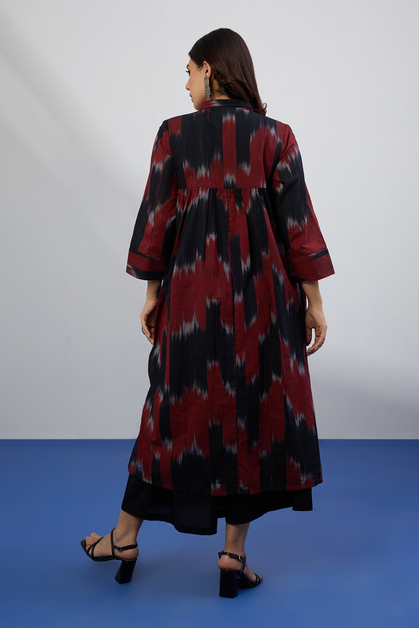 Maati Craft Bold Chevron Long Shirt Dress With Slit