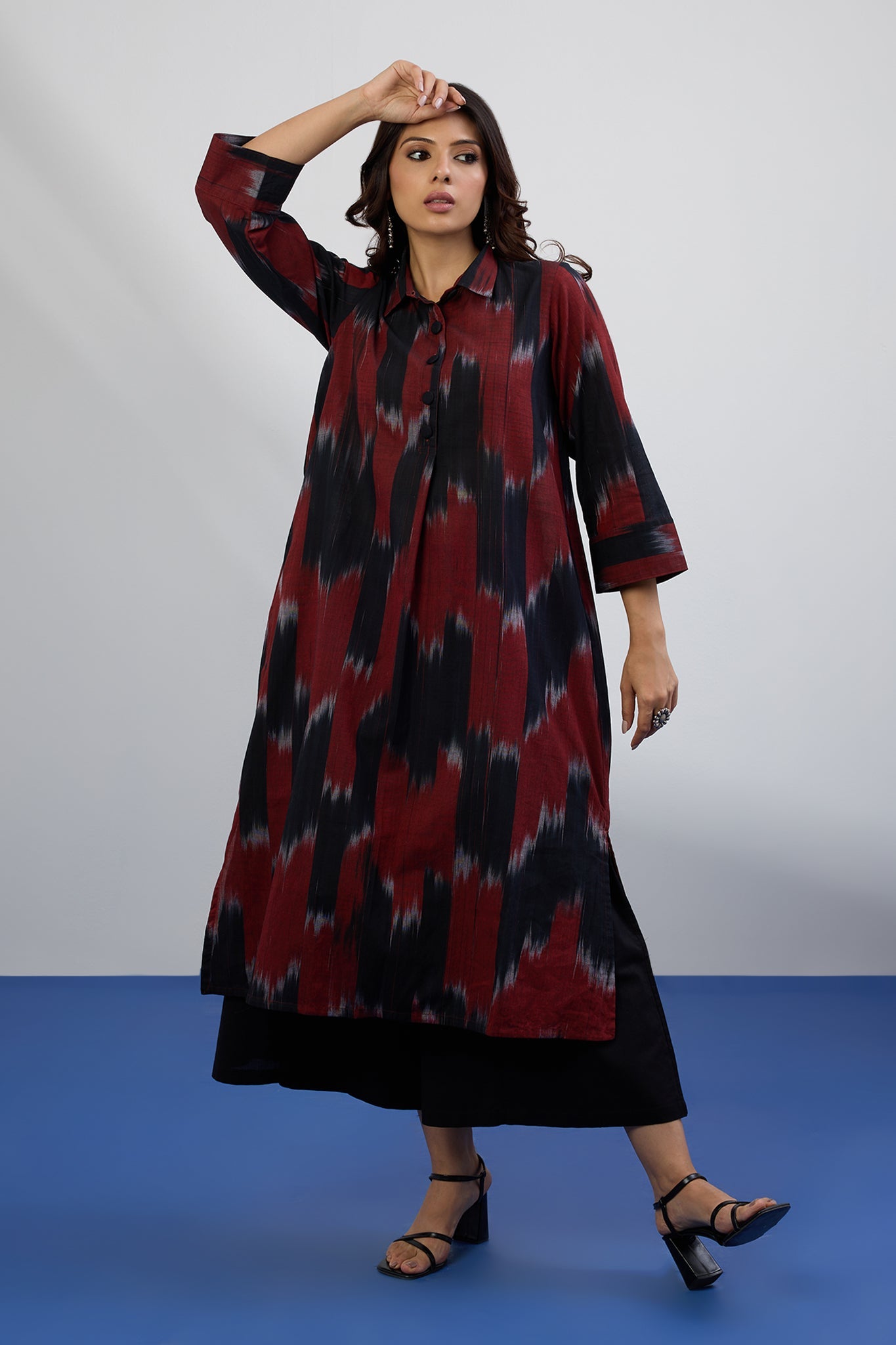 Maati Craft Bold Chevron Long Shirt Dress With Slit