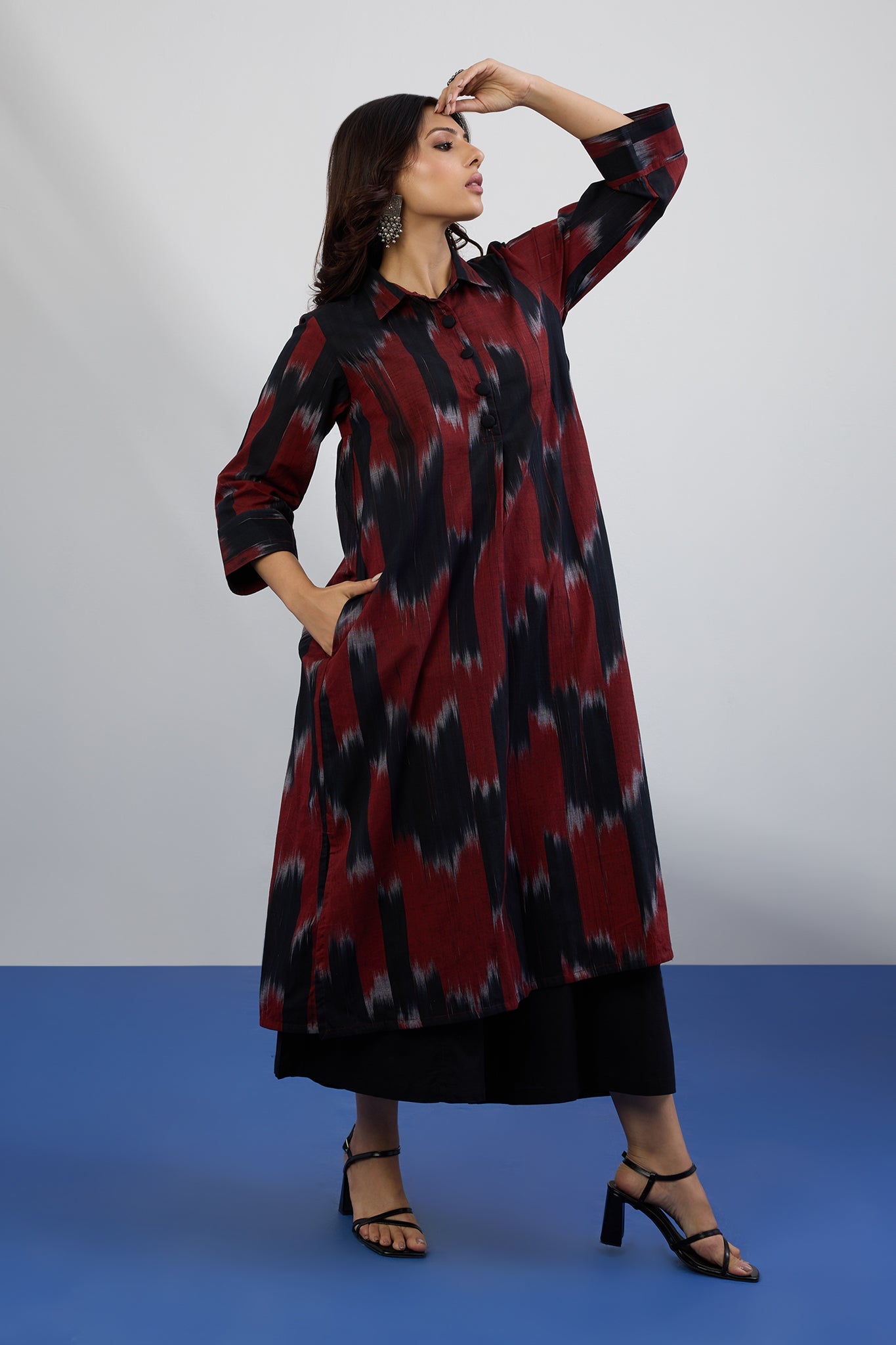 Maati Craft Bold Chevron Long Shirt Dress With Slit