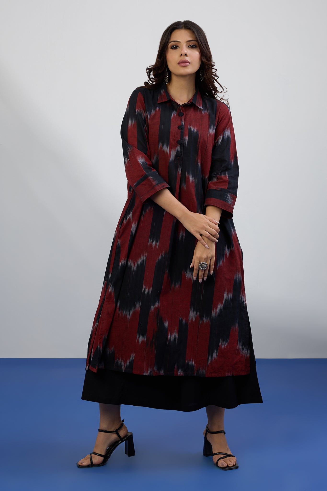 Maati Craft Bold Chevron Long Shirt Dress With Slit