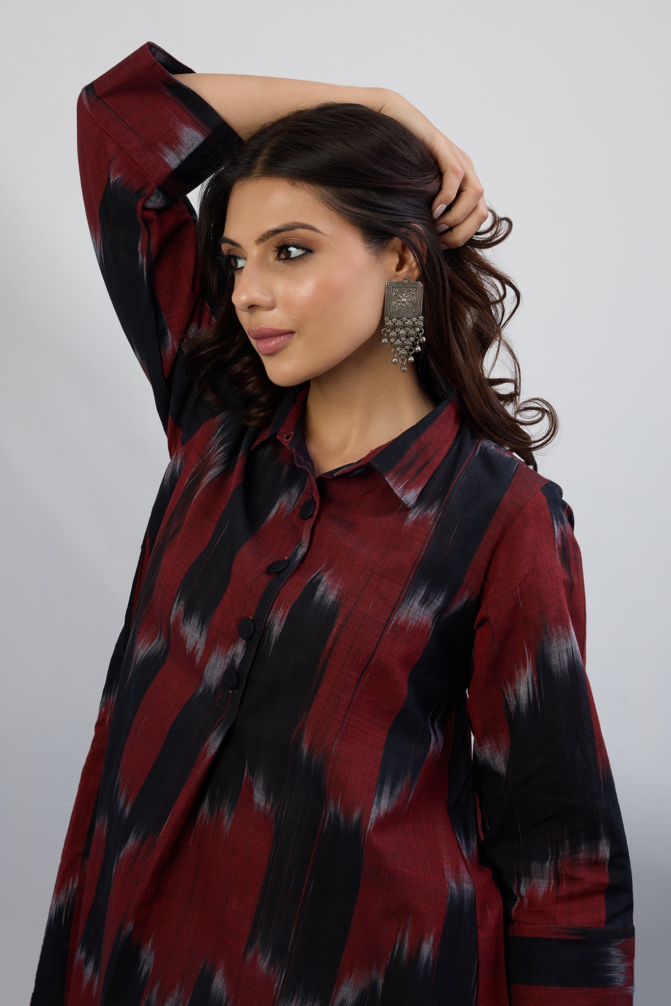 Maati Craft Bold Chevron Long Shirt Dress With Slit