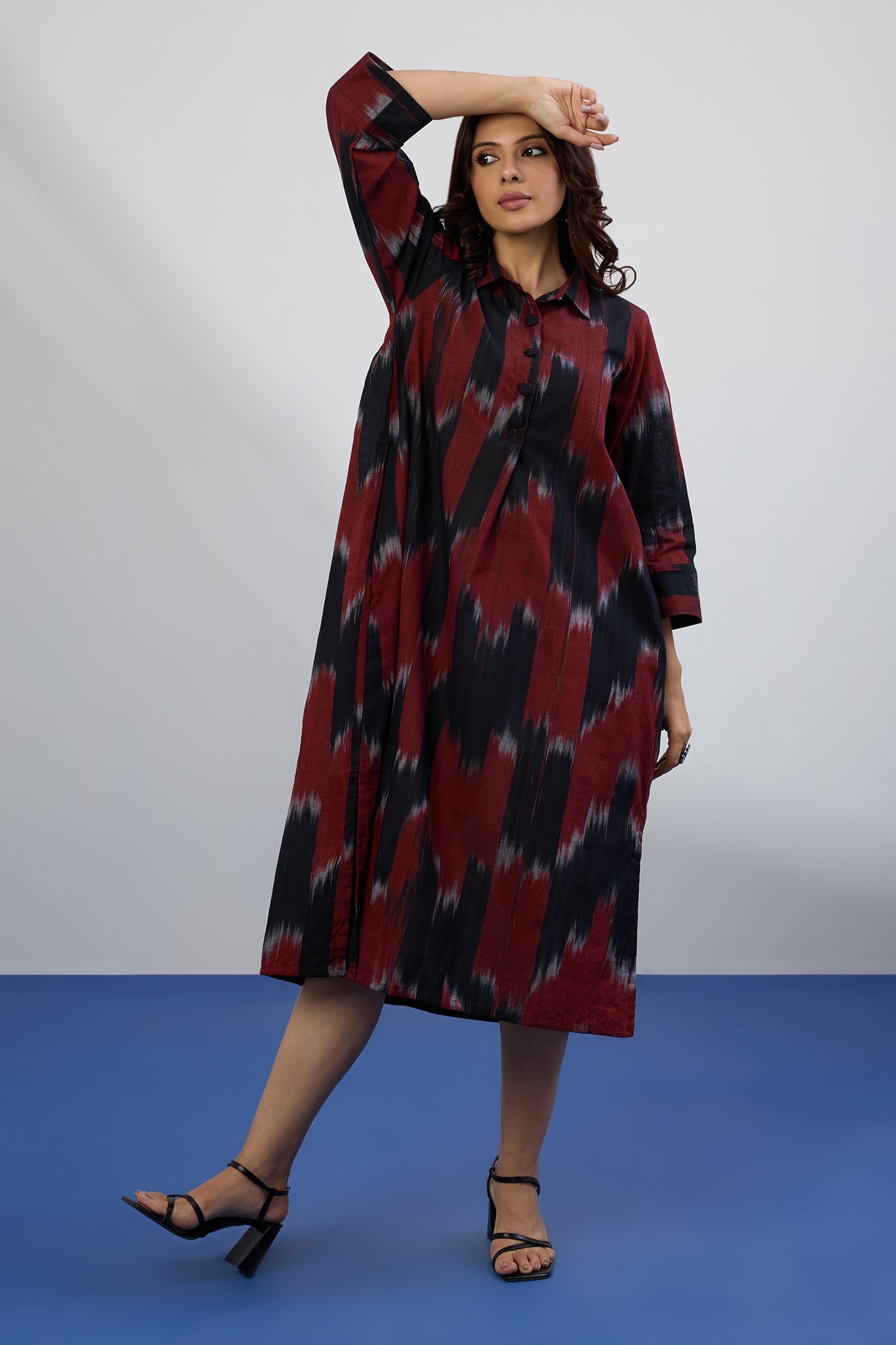 Maati Craft Bold Chevron Long Shirt Dress With Slit