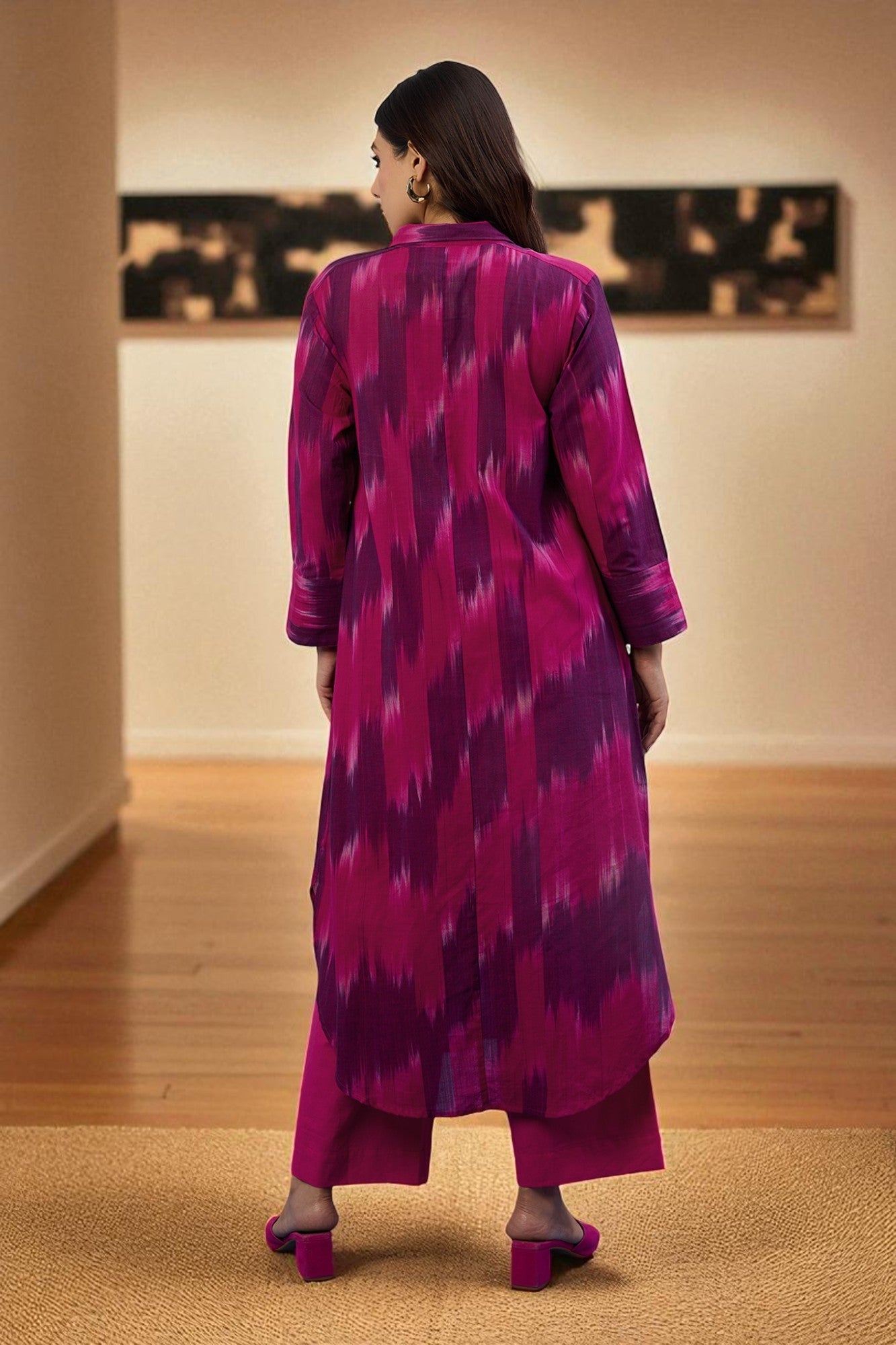 Maati Craft Gulabi Amethyst Rose Long Cotton Shirt Dress