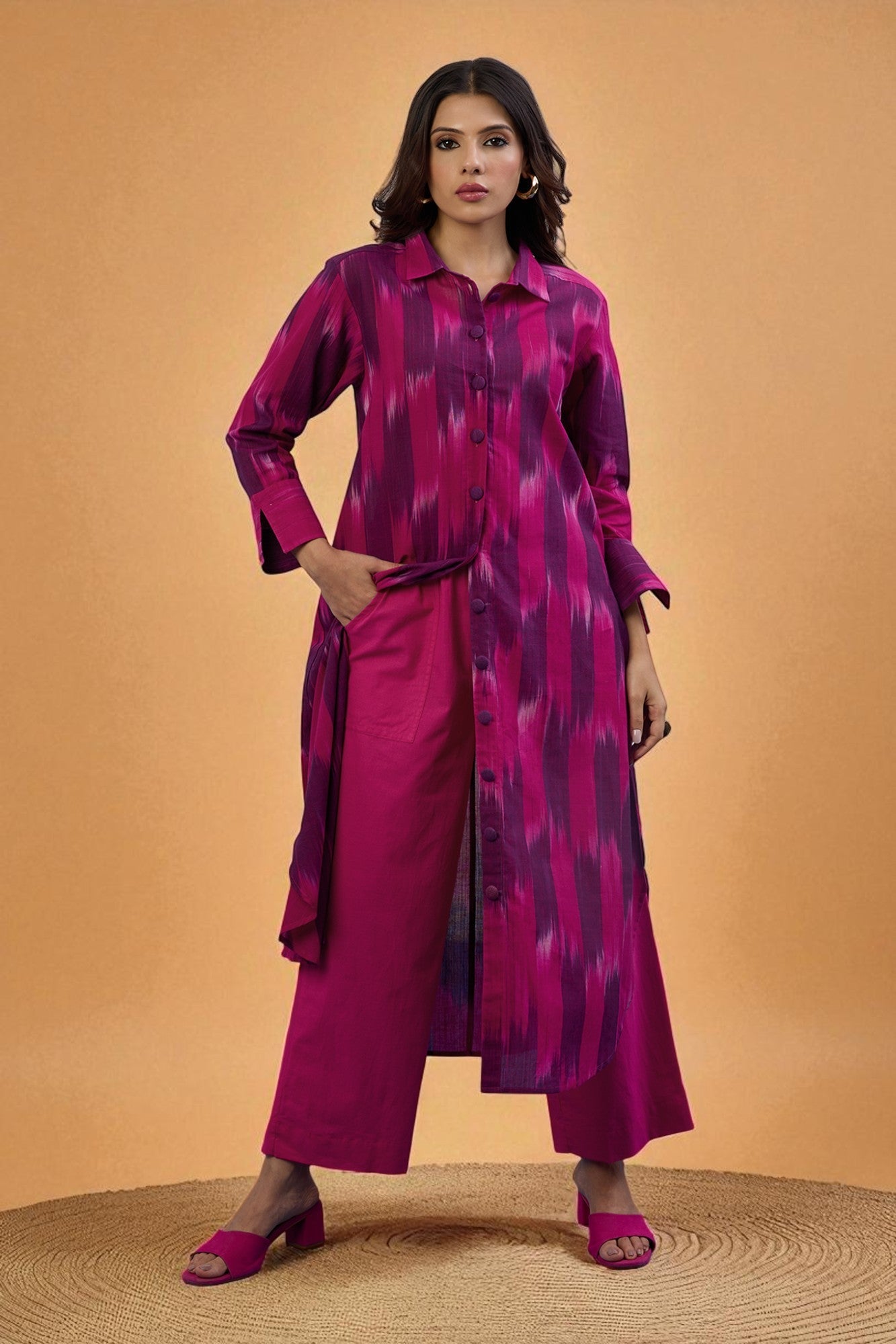 Maati Craft Gulabi Amethyst Rose Long Cotton Shirt Dress