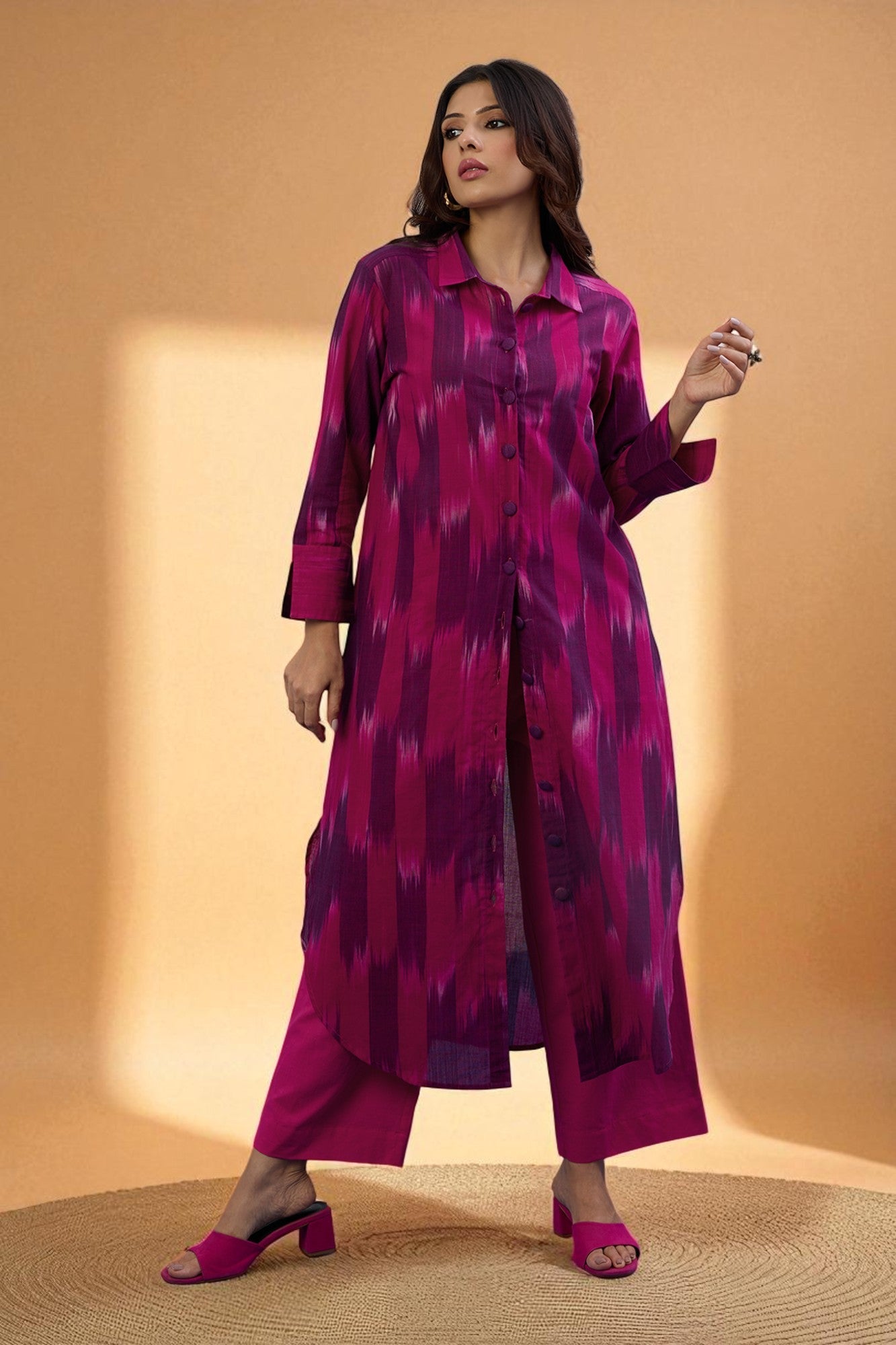 Maati Craft Gulabi Amethyst Rose Long Cotton Shirt Dress