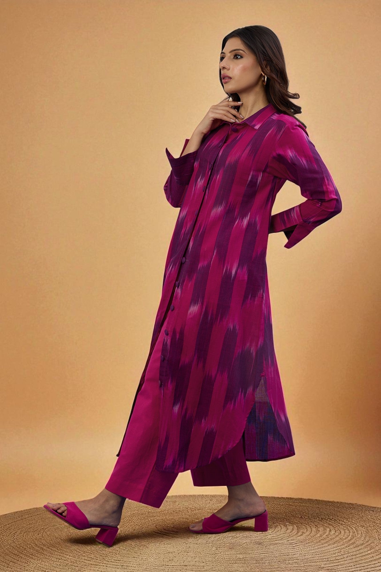 Maati Craft Gulabi Amethyst Rose Long Cotton Shirt Dress