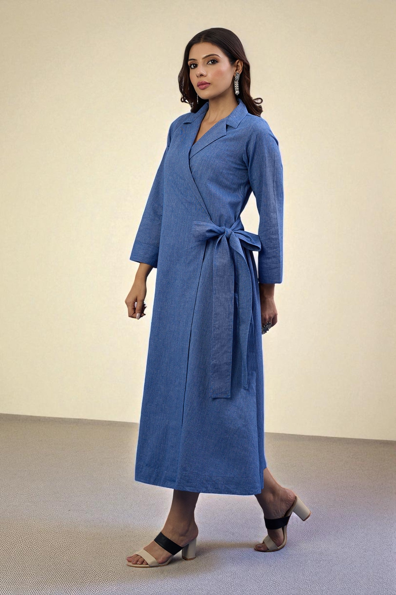 Maati Craft Gulabi Cobalt Dream South Cotton Trench Belt Dress
