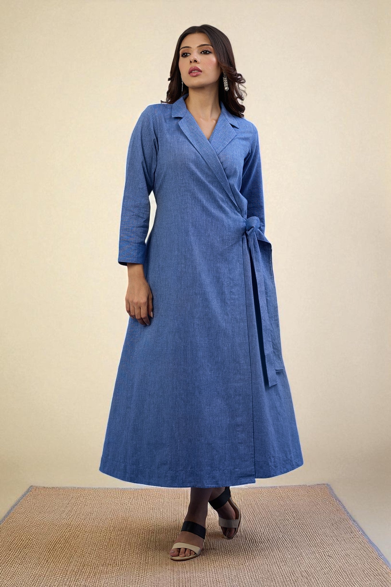 Maati Craft Gulabi Cobalt Dream South Cotton Trench Belt Dress