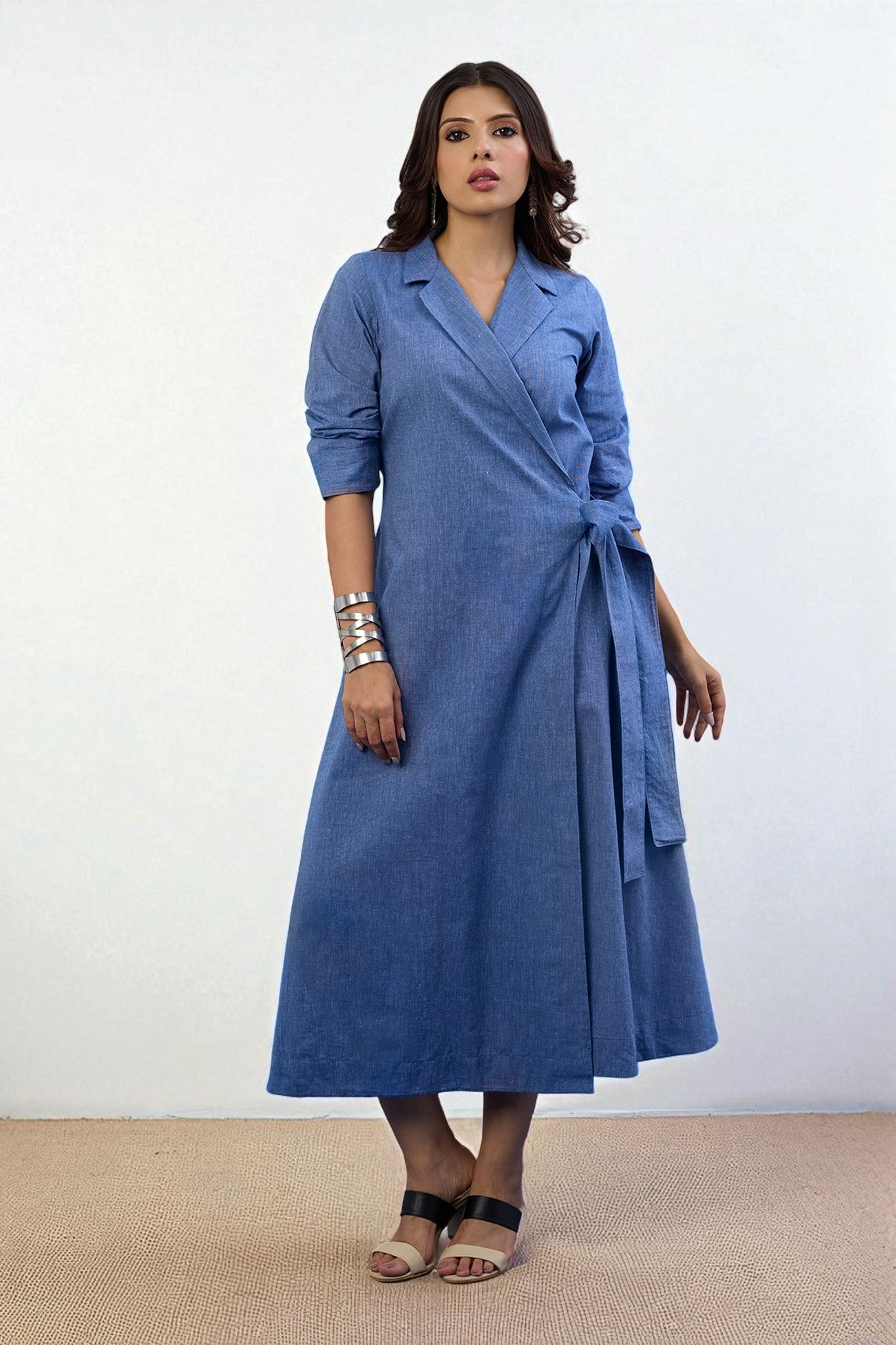Maati Craft Gulabi Cobalt Dream South Cotton Trench Belt Dress
