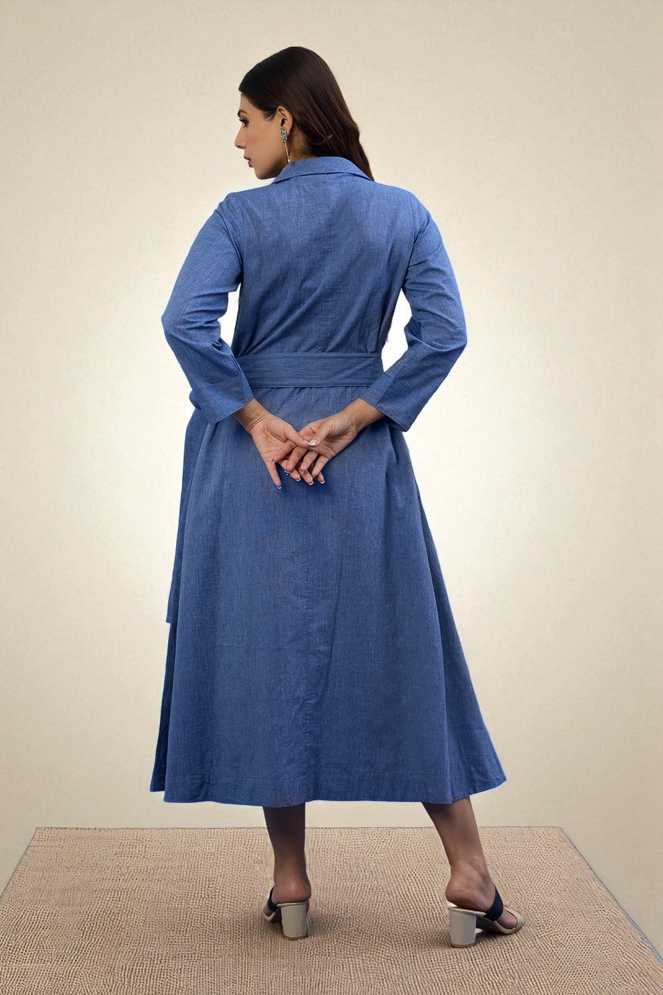 Maati Craft Gulabi Cobalt Dream South Cotton Trench Belt Dress