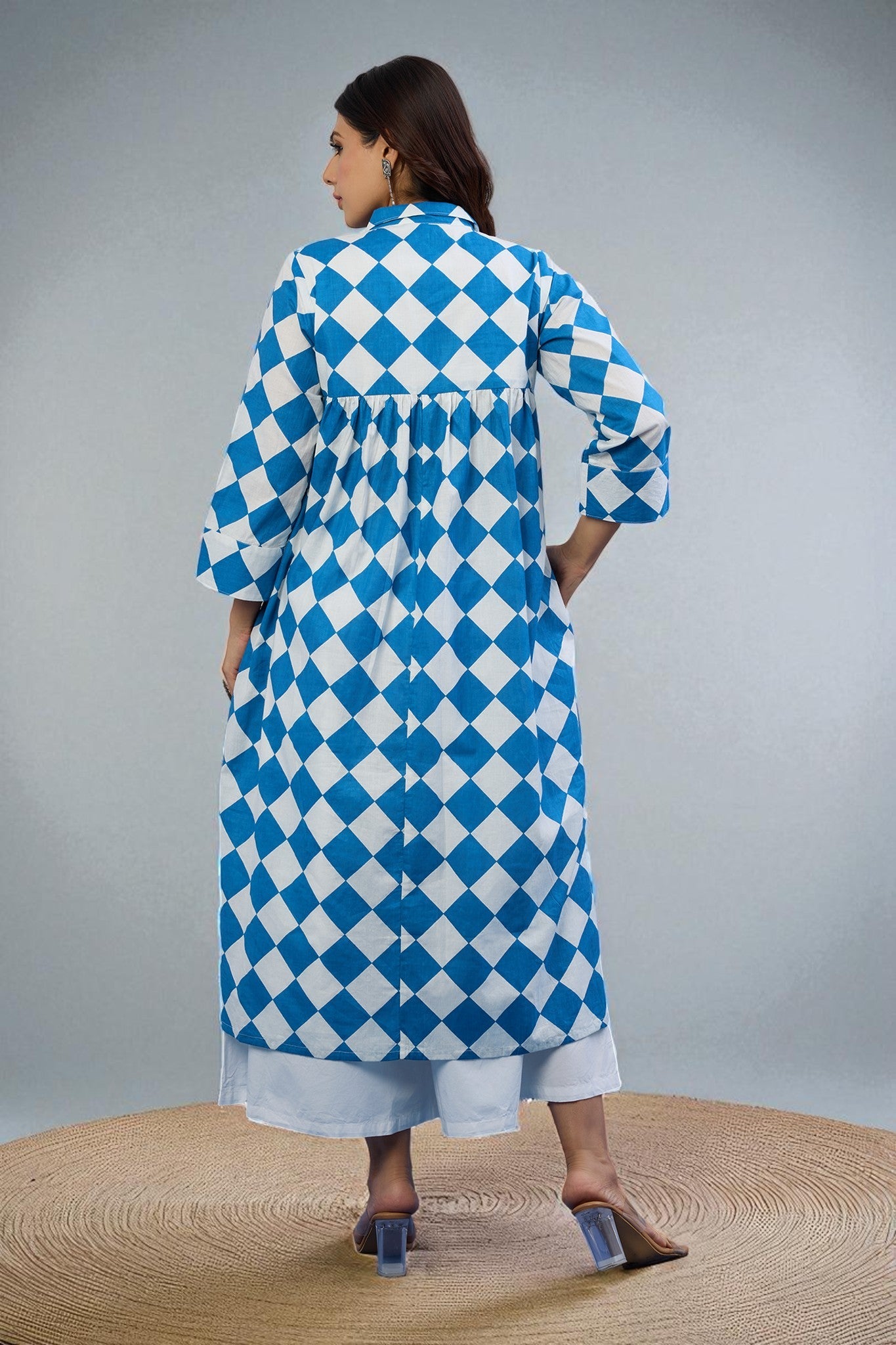 Maati Craft Gulabi Arctic Diamond Cotton Long Shirt Dress