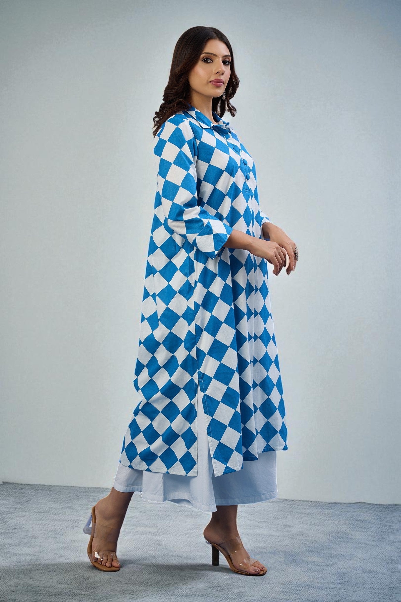 Maati Craft Gulabi Arctic Diamond Cotton Long Shirt Dress