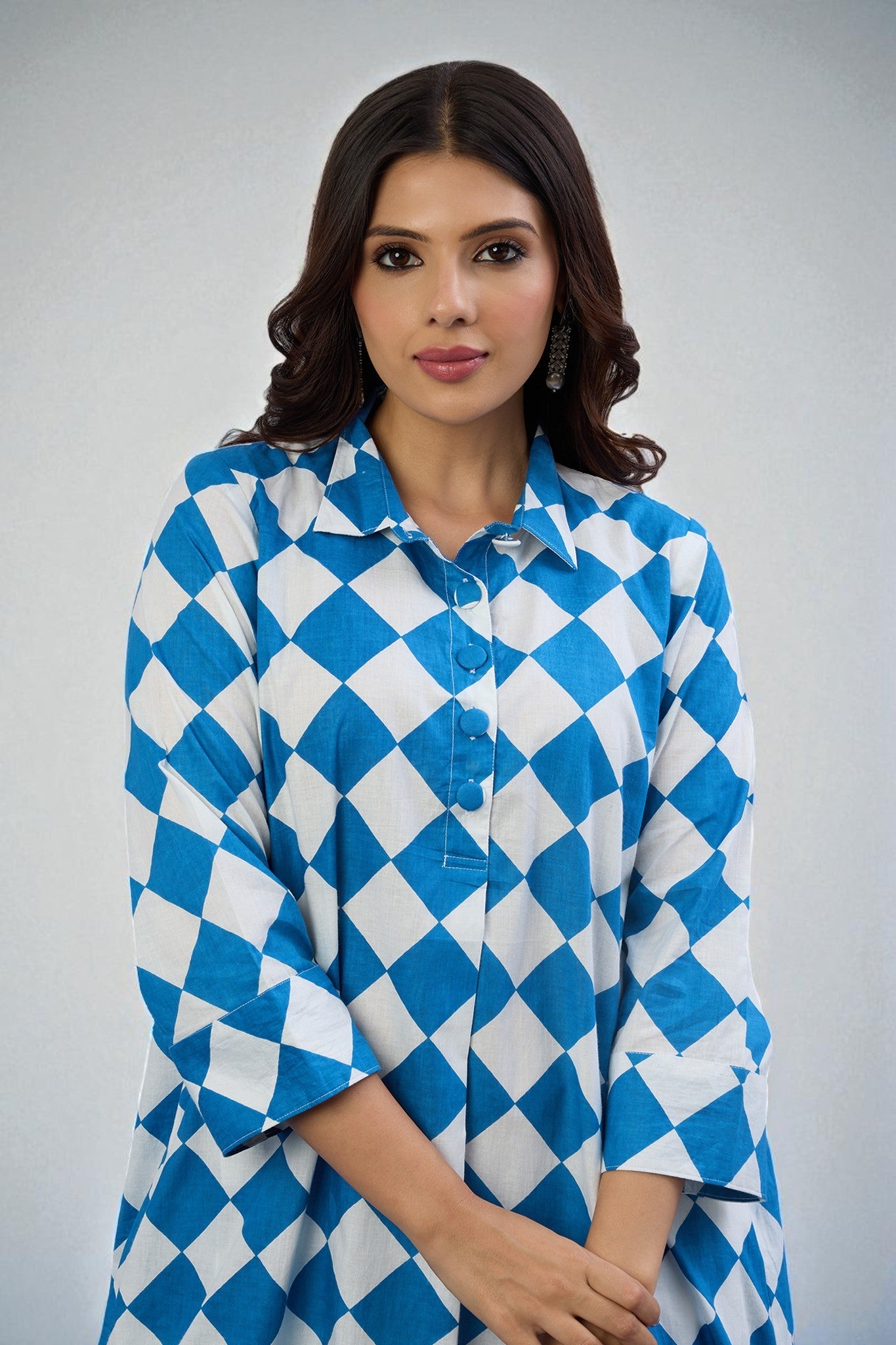 Maati Craft Gulabi Arctic Diamond Cotton Long Shirt Dress