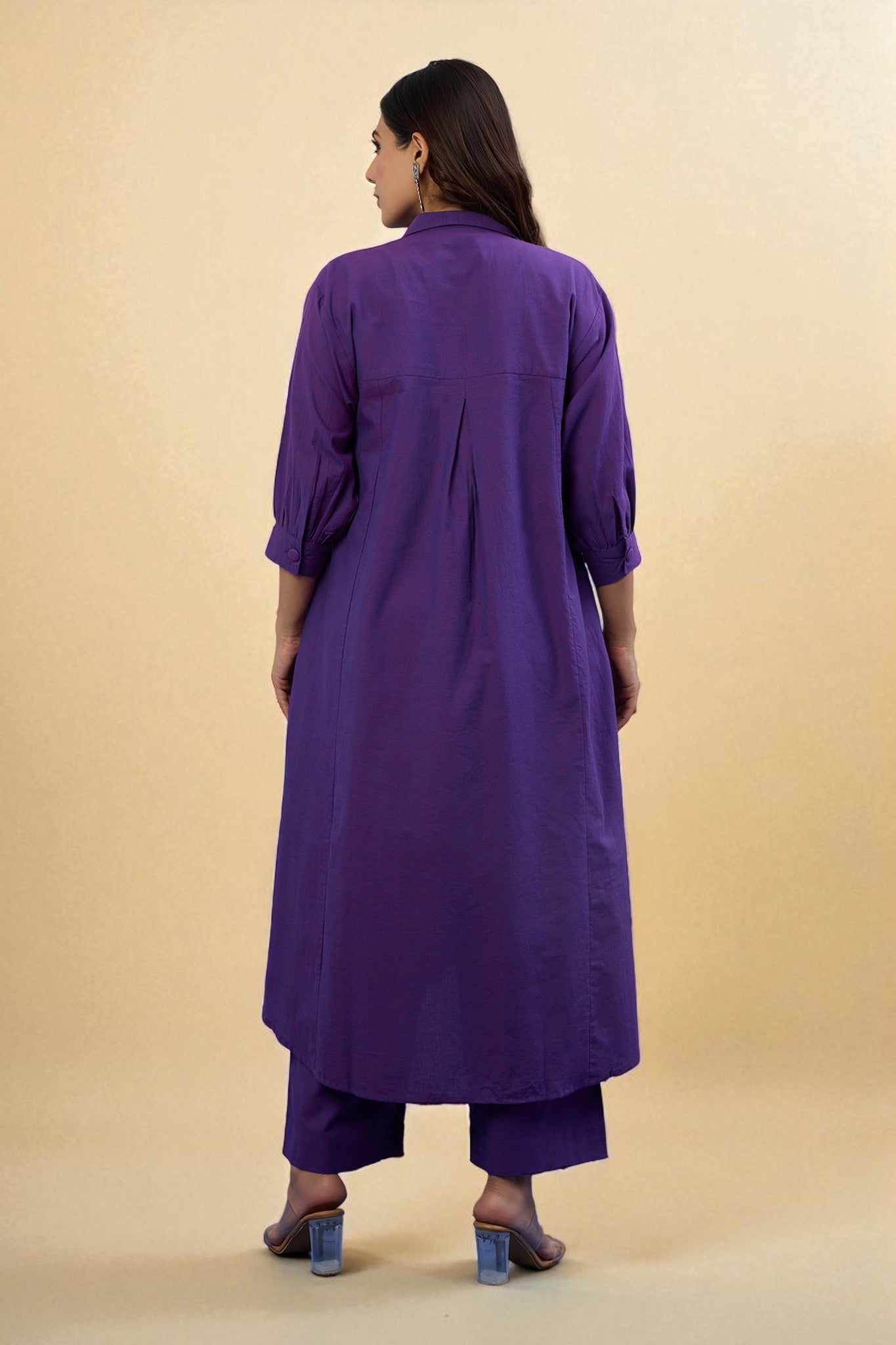 Maati Craft Gulabi Set of 2: Co-ord Set Orchid Glow Cotton Collar Box Pleat Kurta & Pants