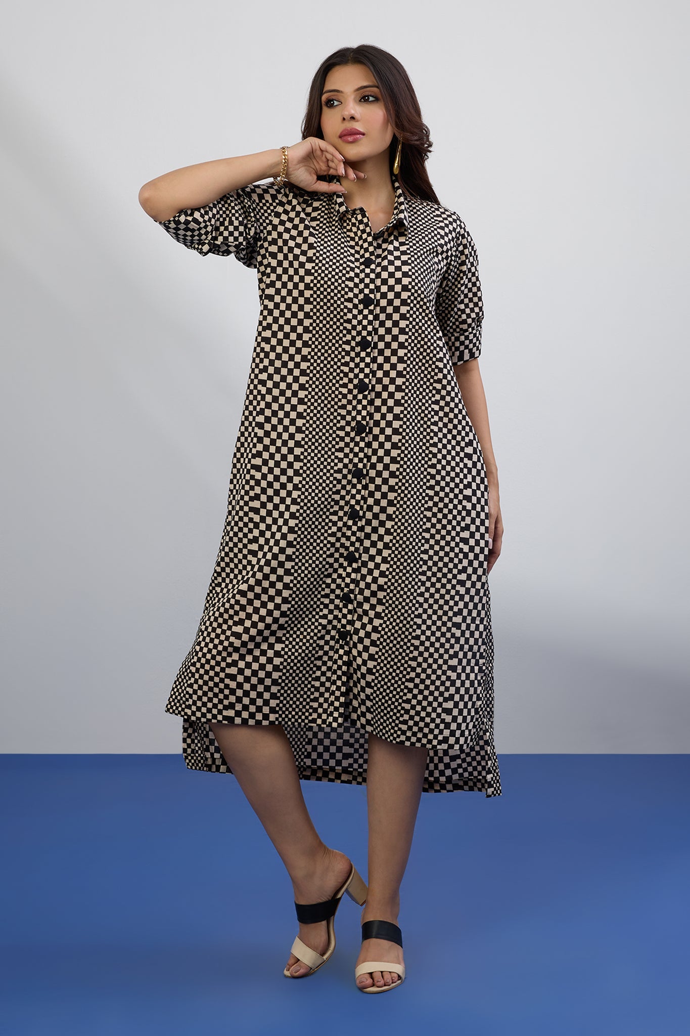 Maati Craft Mono Grid Hi-Low Hem Kurta