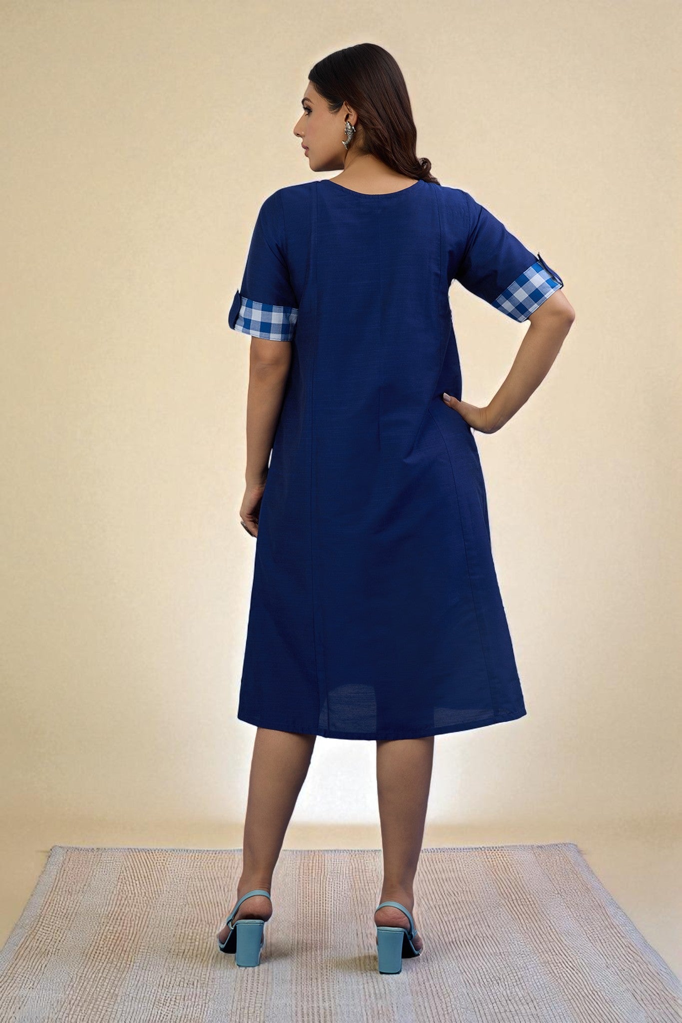 Maati Craft Gulabi Sapphire Glow Cotton Silk Slub Dress With Pockets