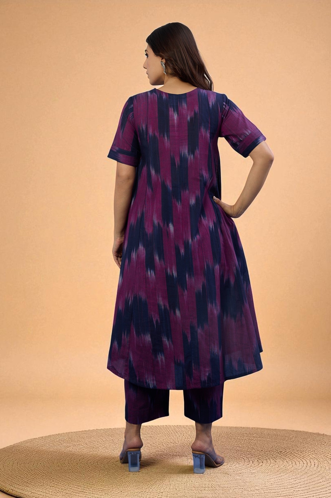 Maati Craft Gulabi Twilight Streak Modern Box Pleated Cotton Kurta & Pants Co-ord Set