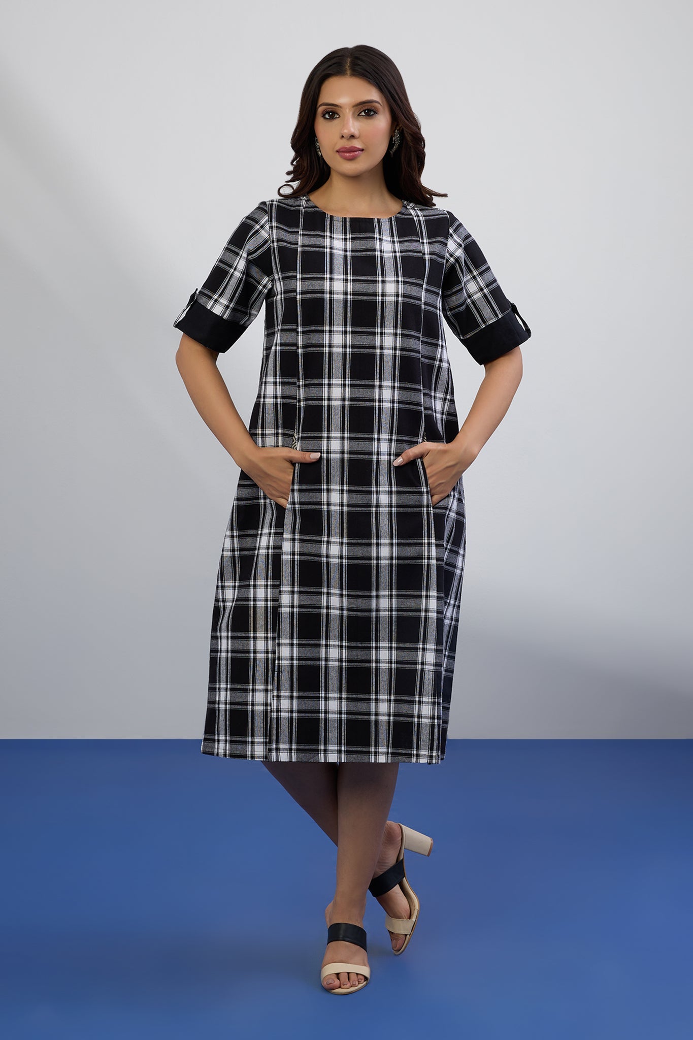 Eclipse Plaid Shift Dress With Pockets