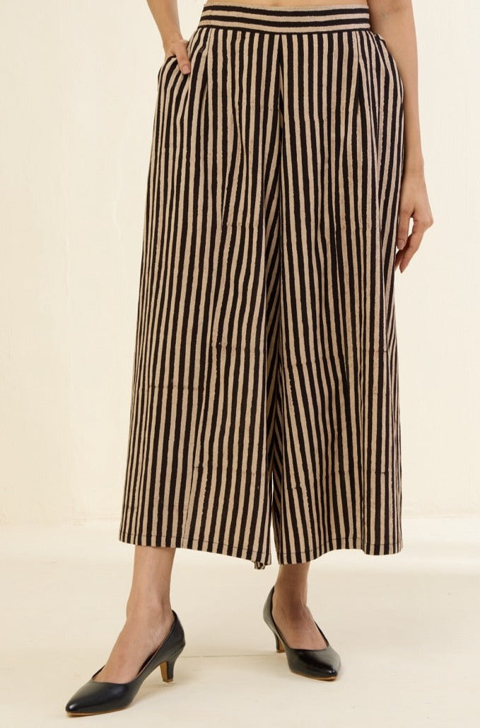 Maati Craft box pleated culotte - ajrakh coffee lines
