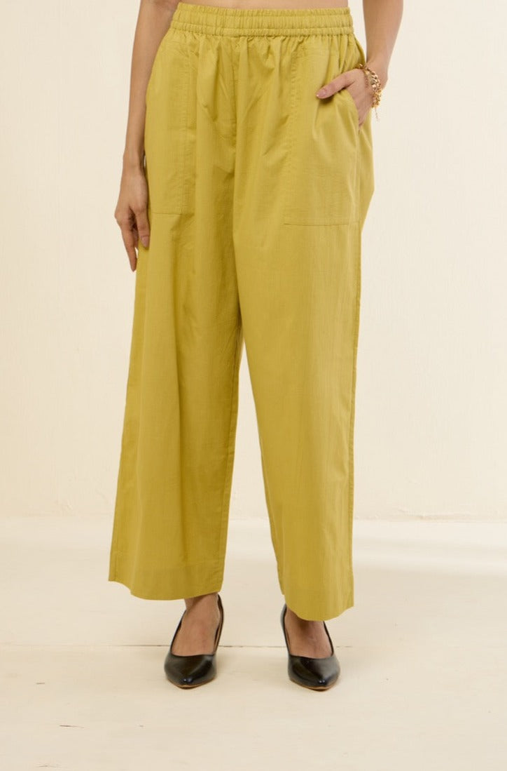 Maati Craft comfort fit cotton pants - light green poplin