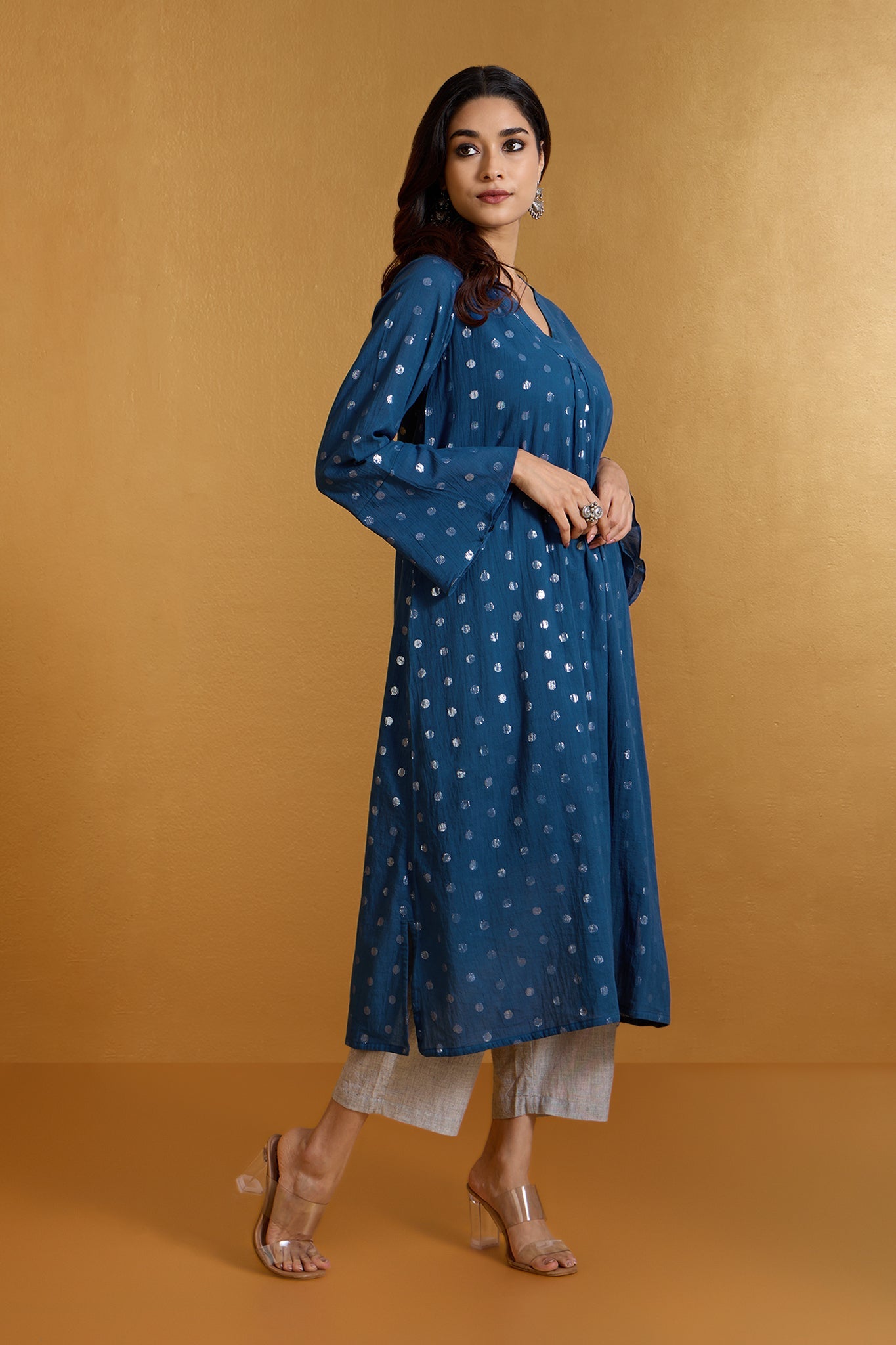 Maati Craft Starlight Sprinkle Blue Modern Long Tunic Kurta