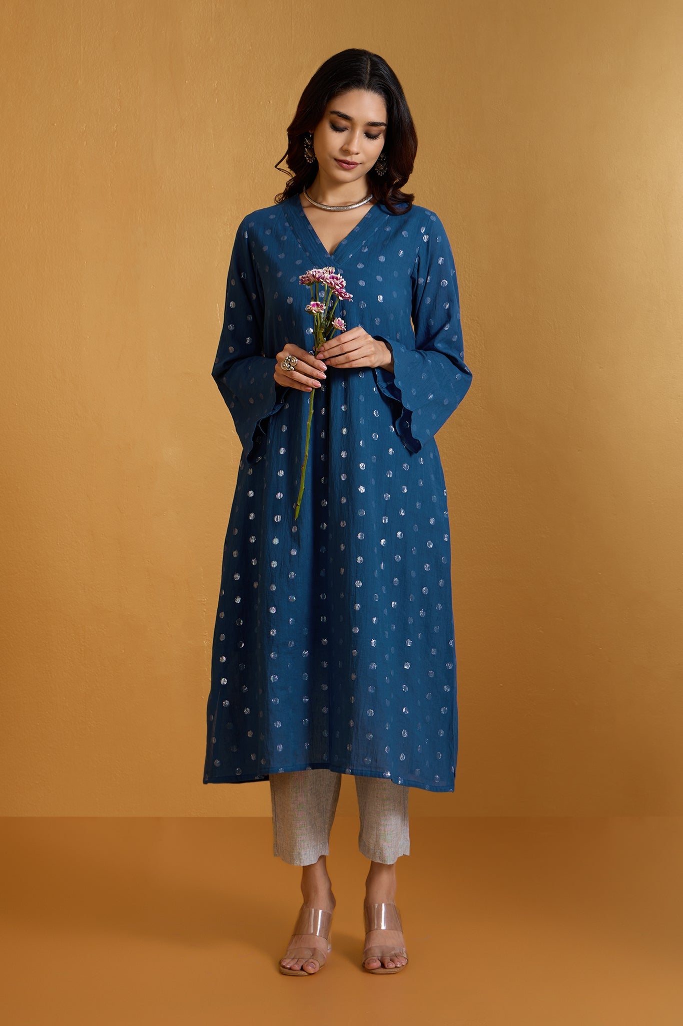 Maati Craft Starlight Sprinkle Blue Modern Long Tunic Kurta