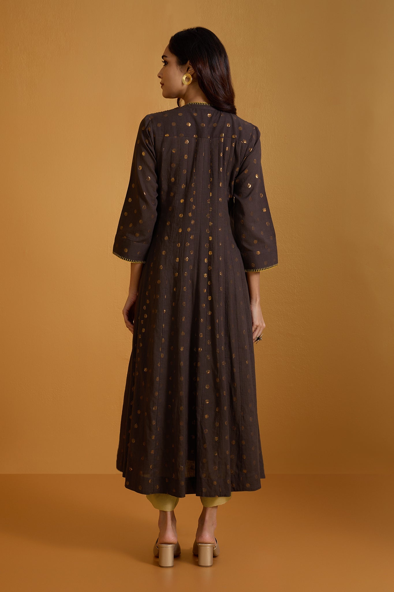 Maati Craft Chestnut Gold Infinity Pintuck Dress