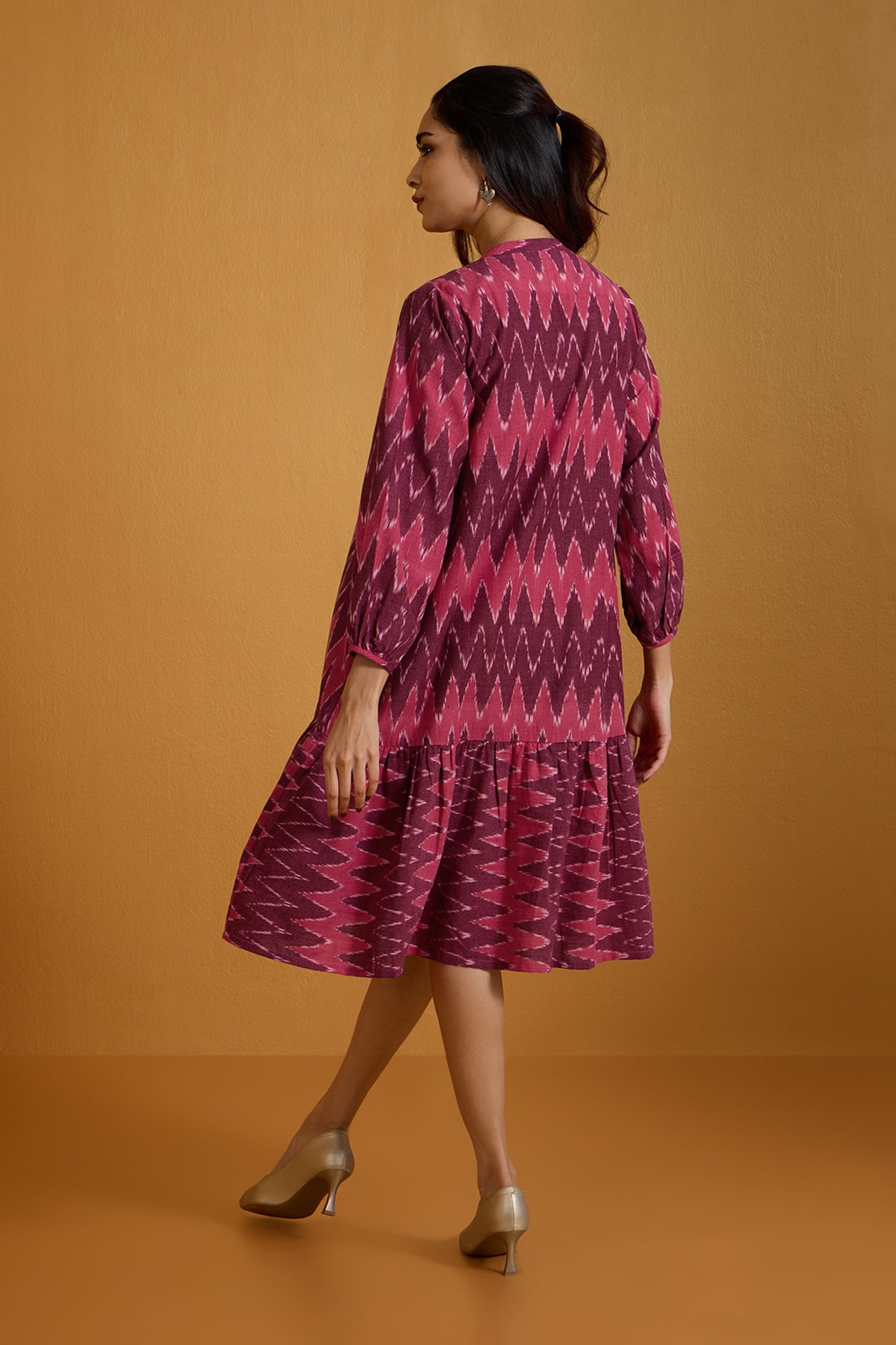 Maati Craft Crimson Chevron Ruffle Midi Dress