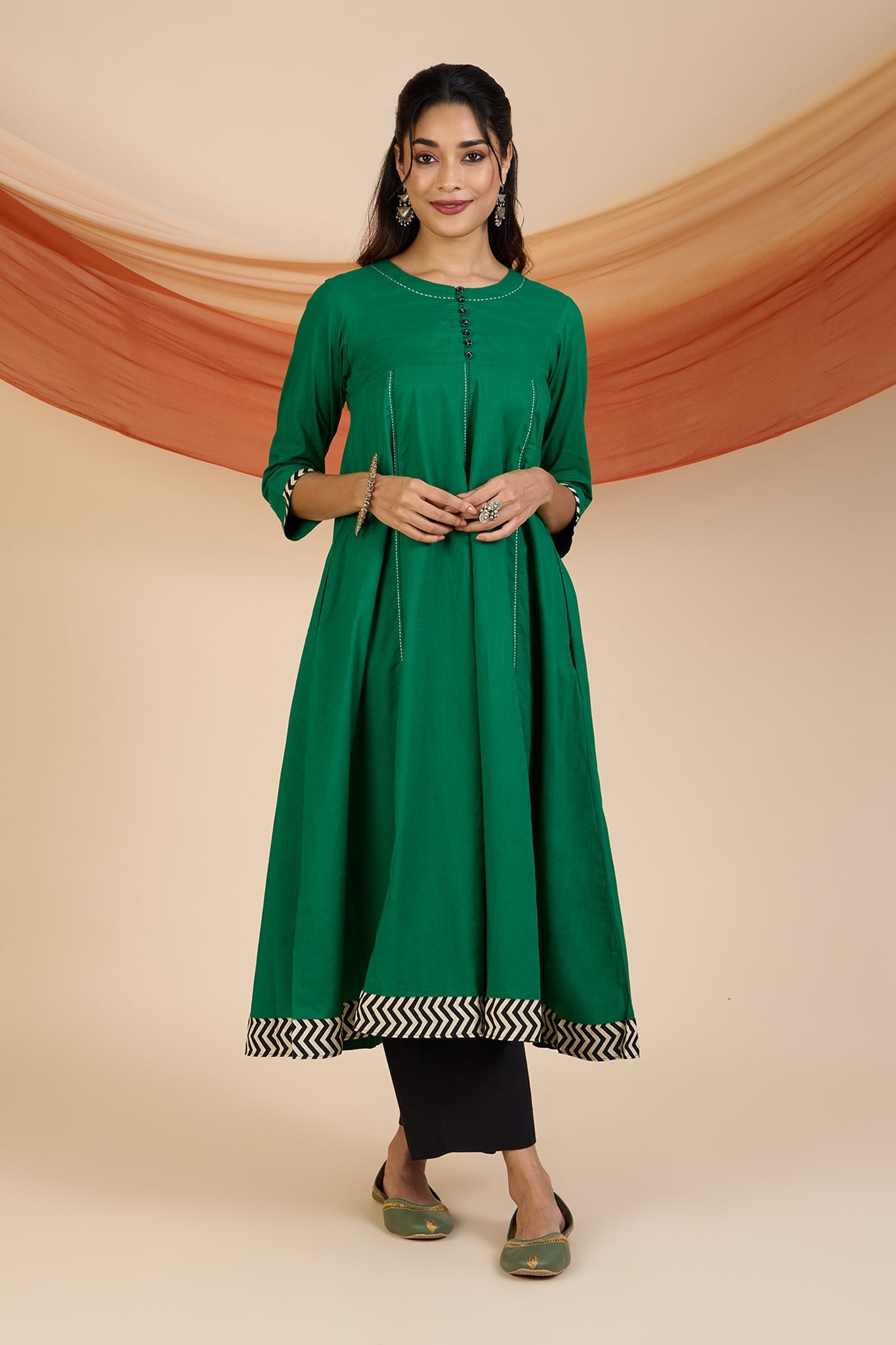 Maati Craft Emerald Glow Elegant Long Anarkali