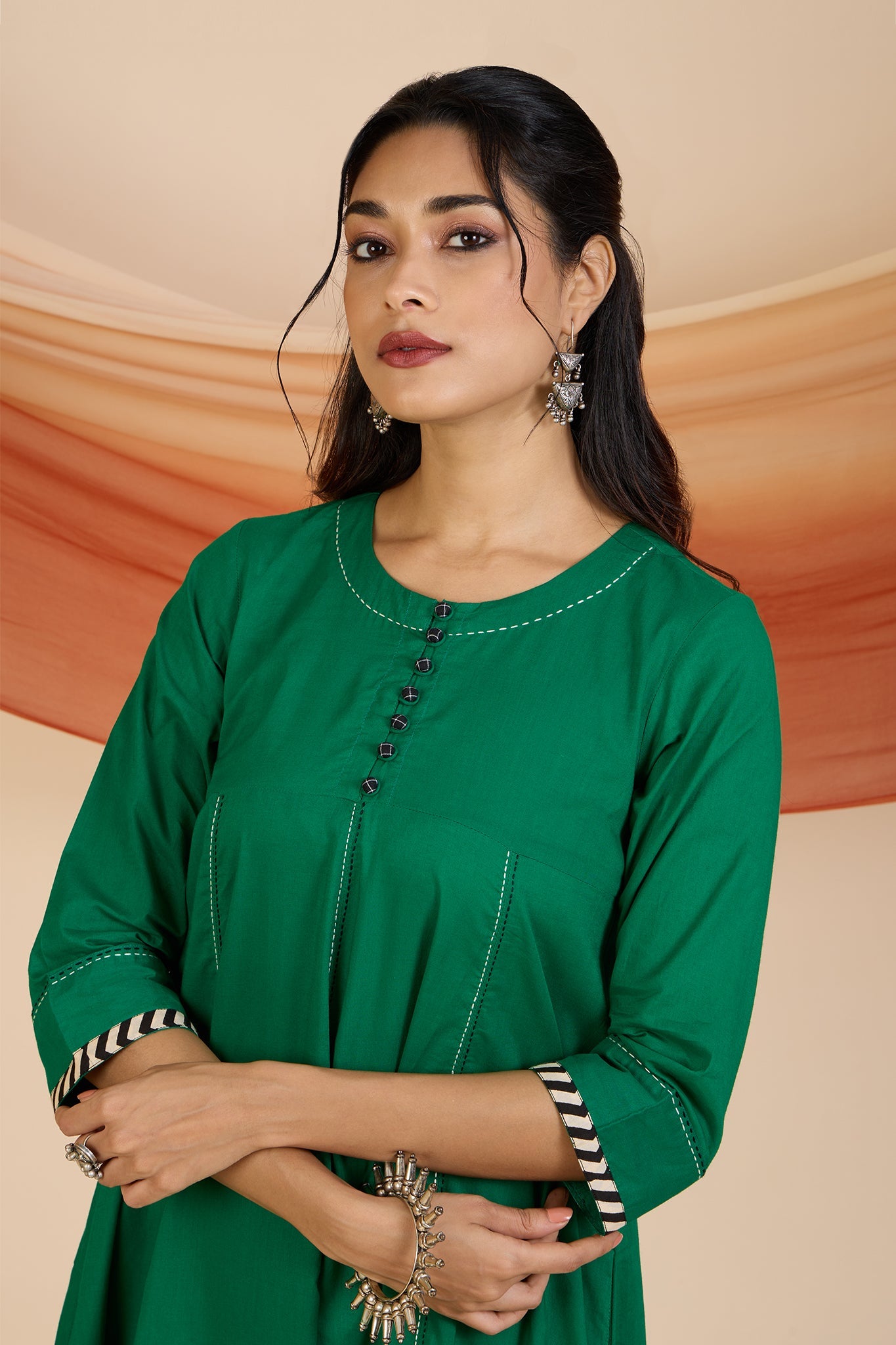 Maati Craft Emerald Glow Elegant Long Anarkali