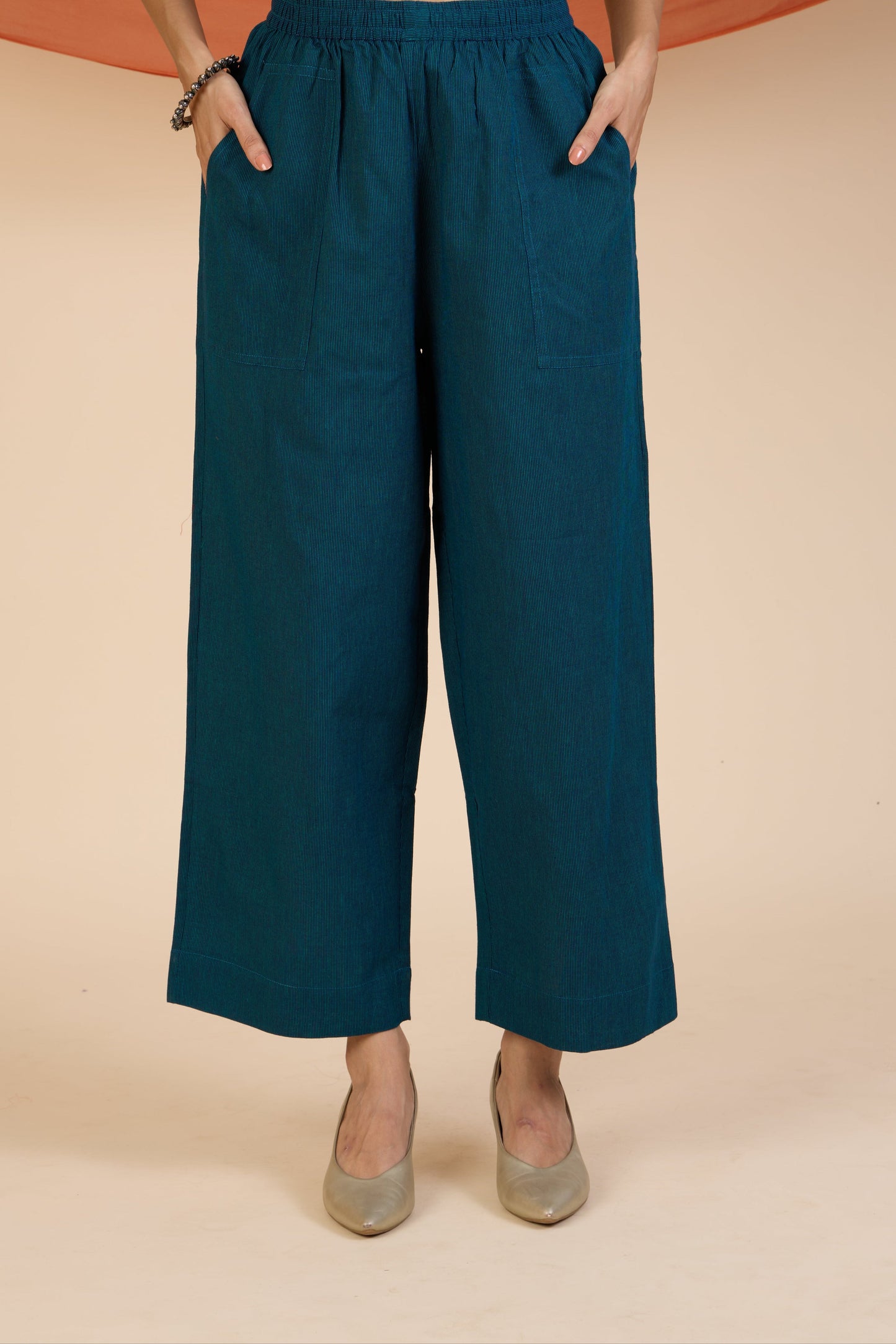 Maati Craft comfort fit pants - peacock blue stripes
