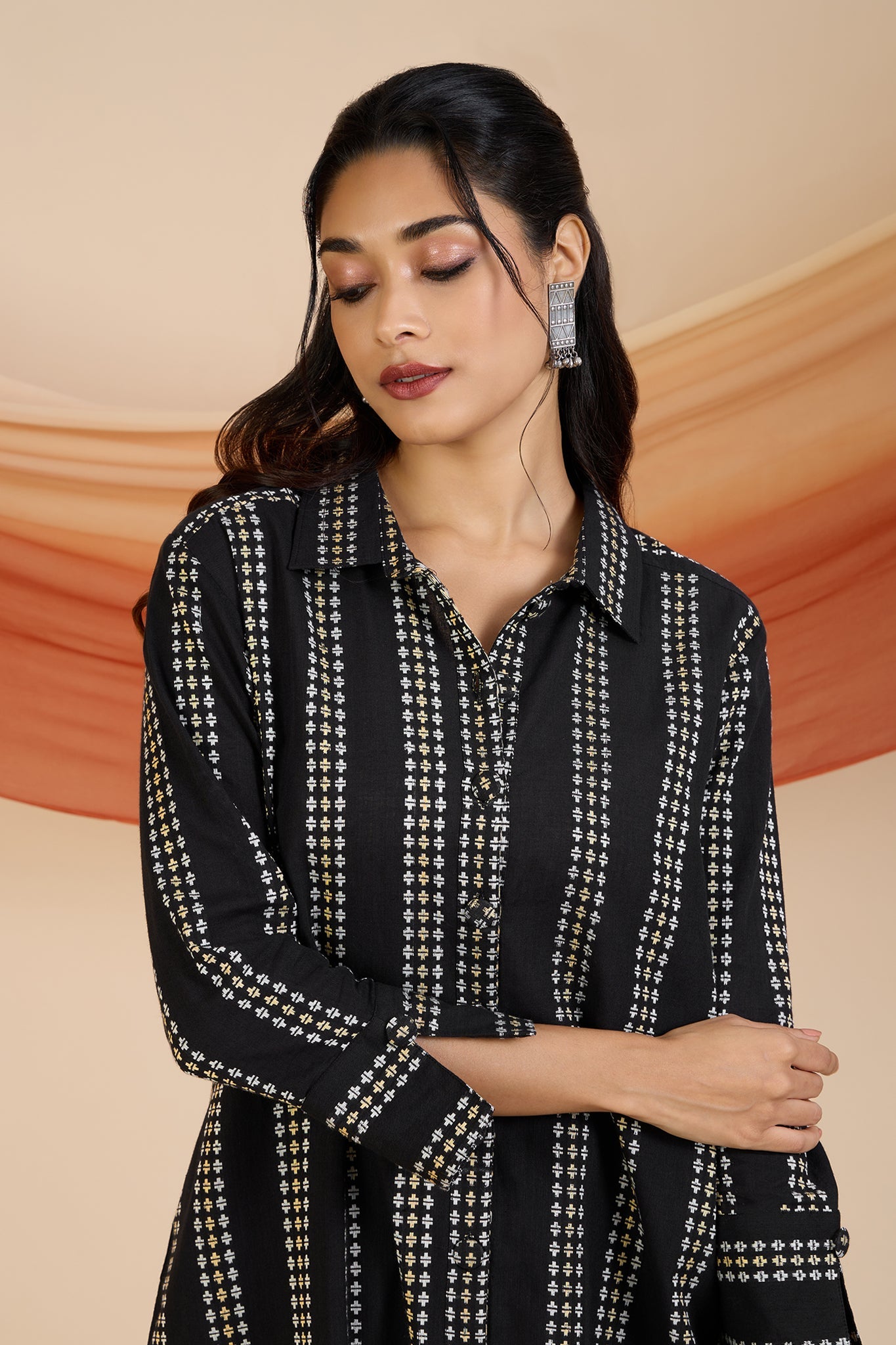 Maati Craft Monochrome Horizon Long Shirt Dress
