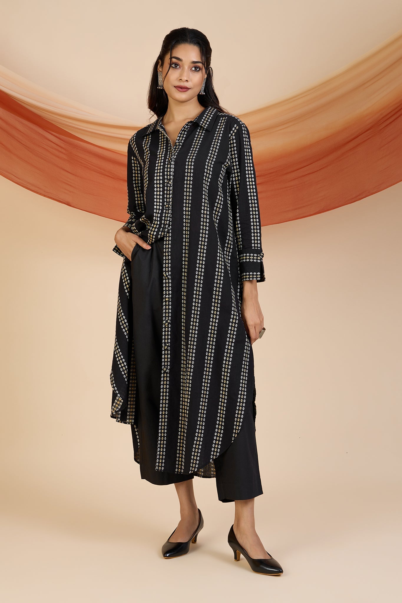 Maati Craft Monochrome Horizon Long Shirt Dress