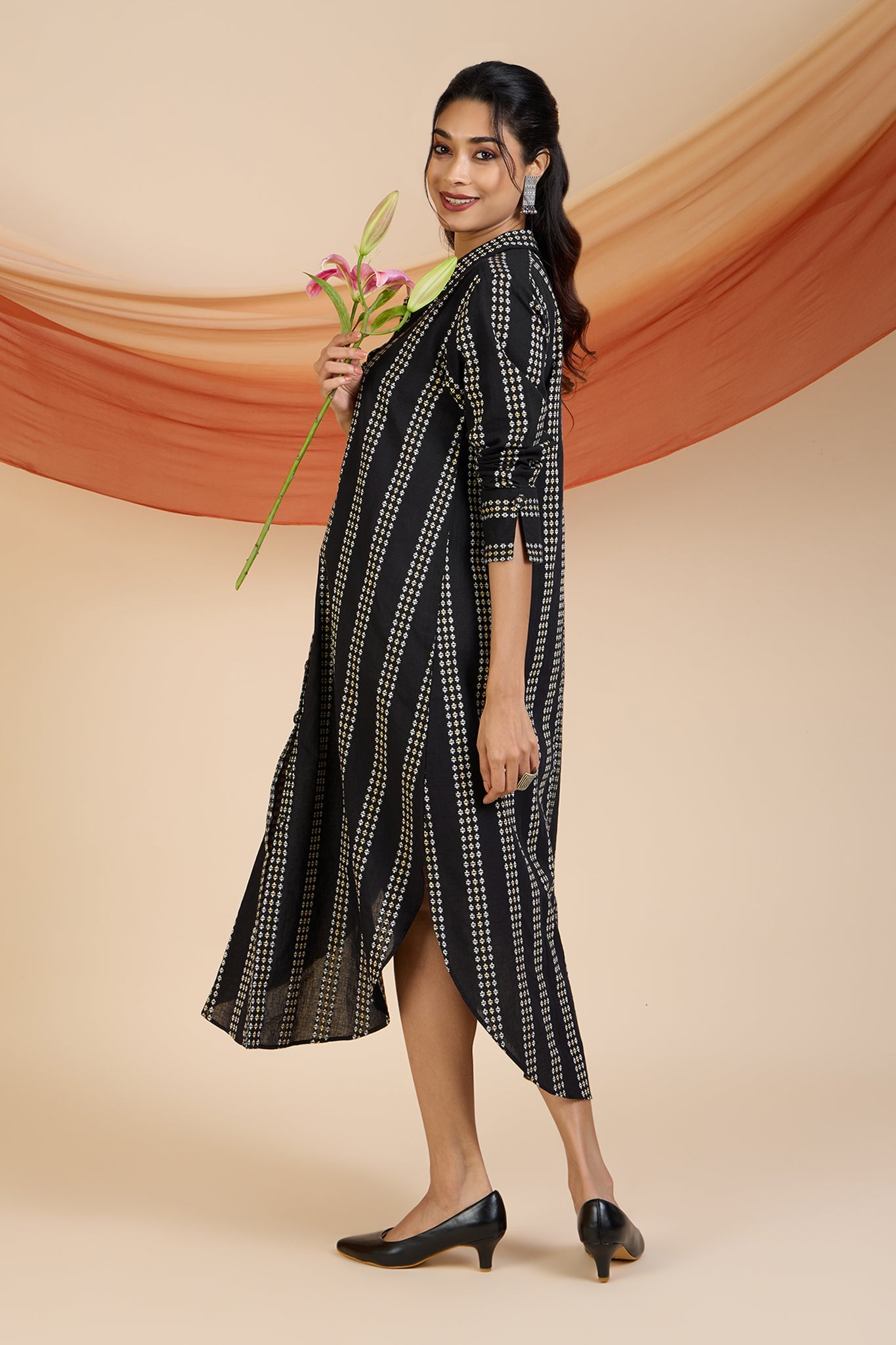 Maati Craft Monochrome Horizon Long Shirt Dress